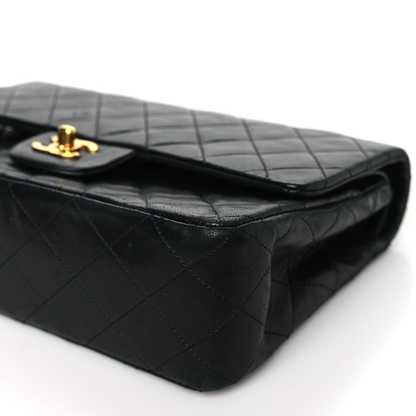 Lambskin Quilted Medium Double Flap Black