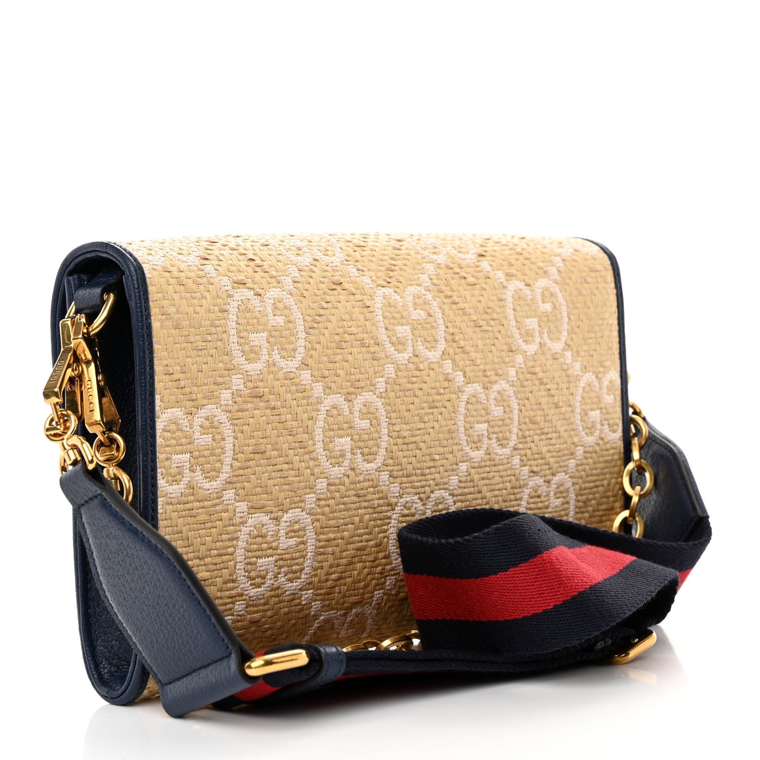 Gucci Raffia Textured Dollar Calfskin GG Monogram Web Small Horsebit 1955 Crossbody Bag 3 of 11