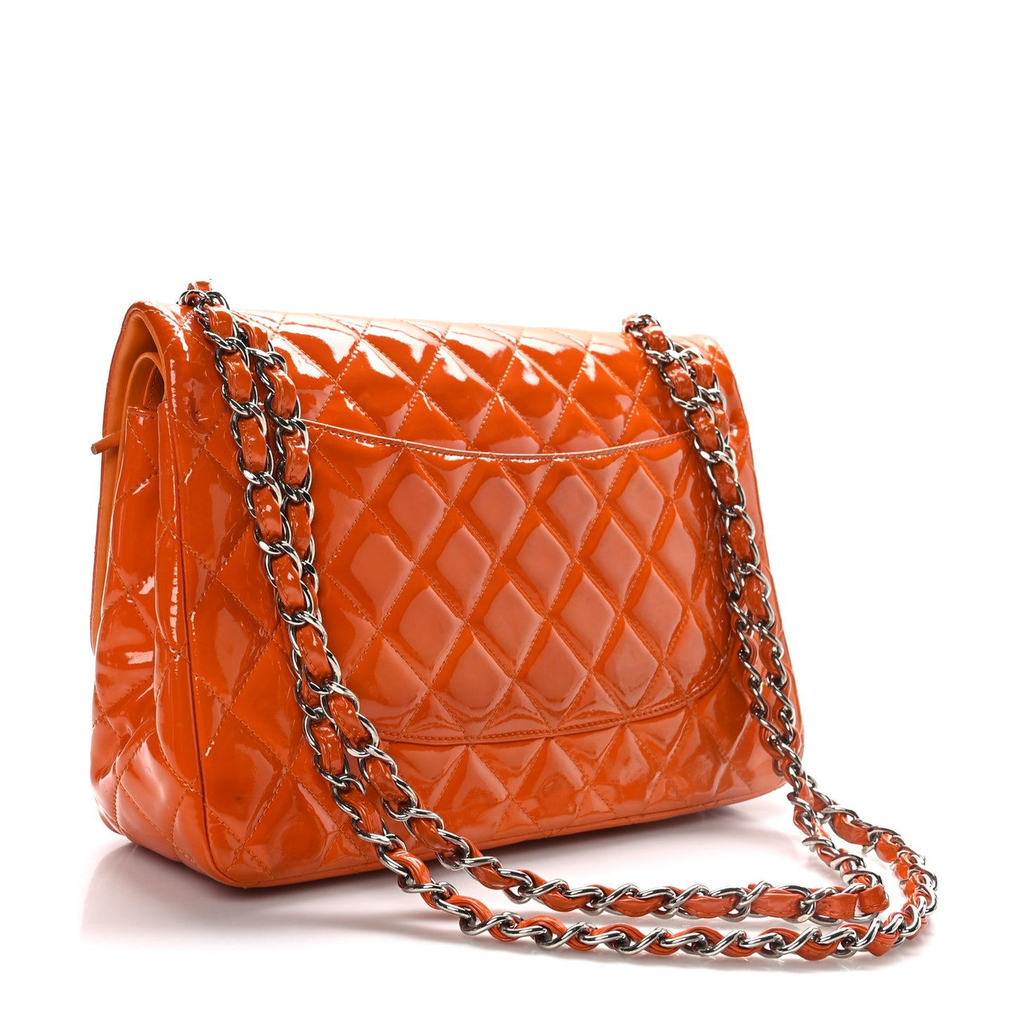 Patent Quilted Jumbo Double Flap Orange