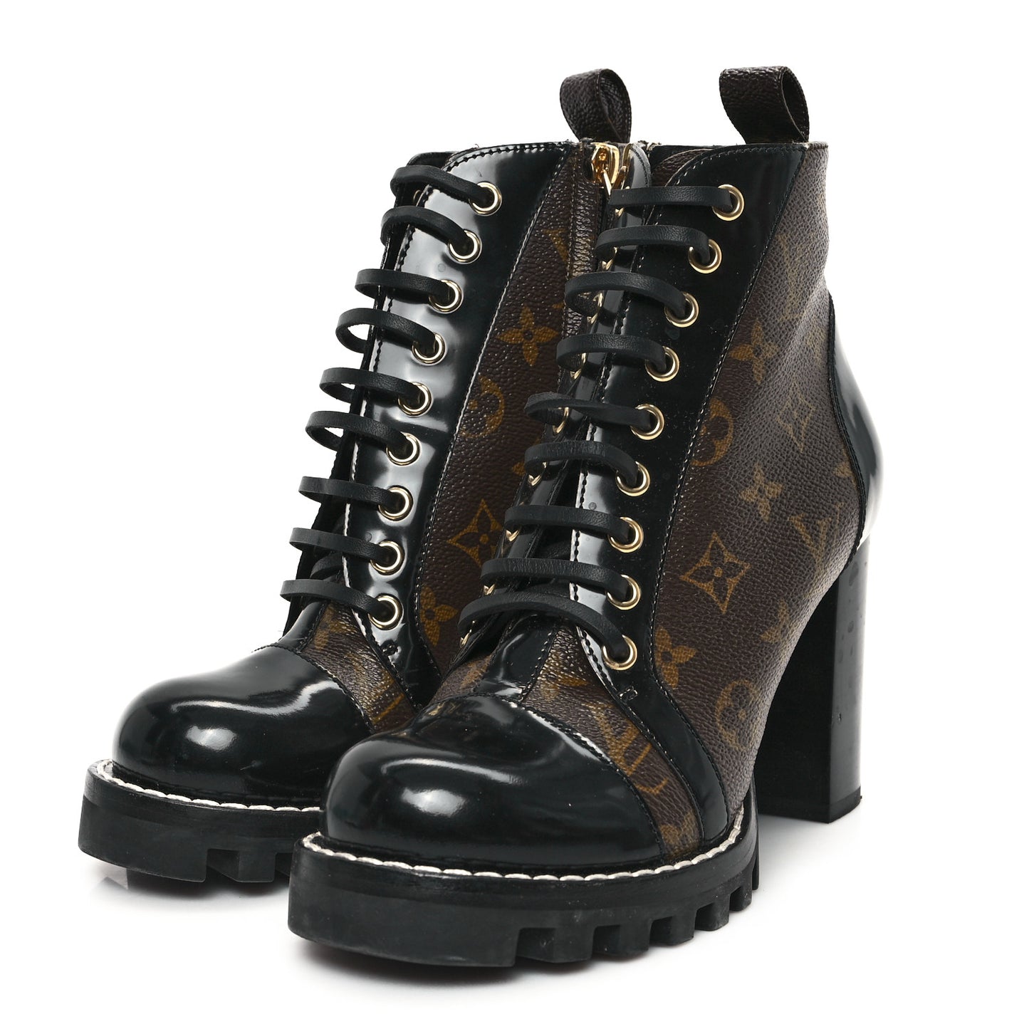 Patent Calfskin Monogram Star Trail Ankle Boots 37 Black