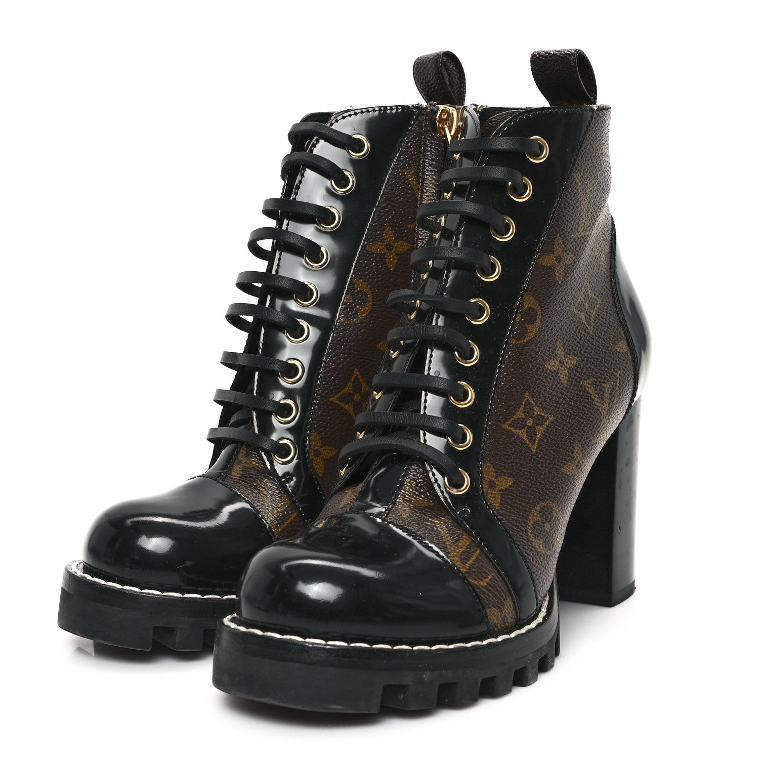 Louis Vuitton Patent Calfskin Monogram Star Trail Ankle Boots 37 Black 4 of 9