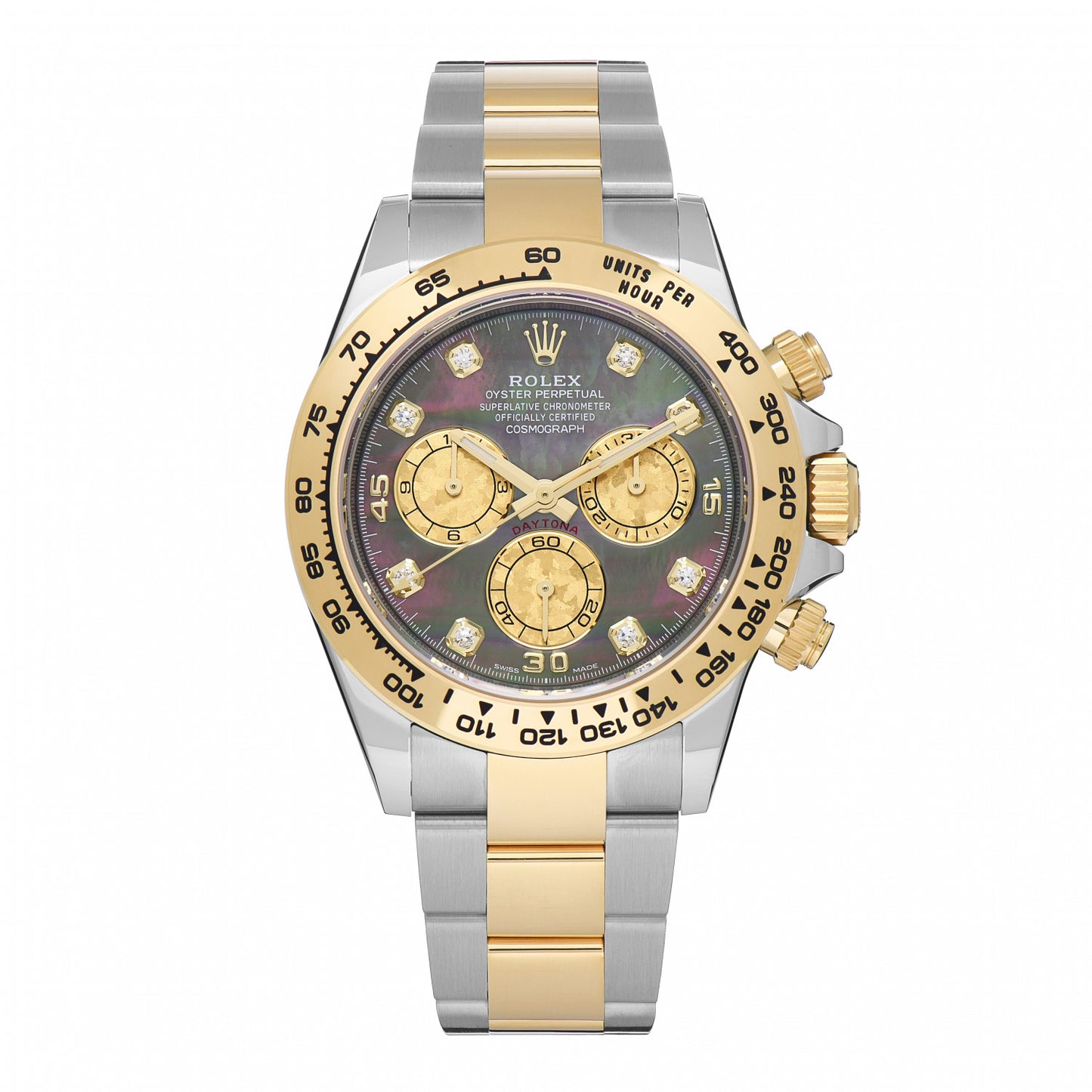 Stainless Steel 18K Yellow Gold Diamond Black Mother of Pearl 40mm Oyster Perpetual Cosmograph Daytona Watch 116503
