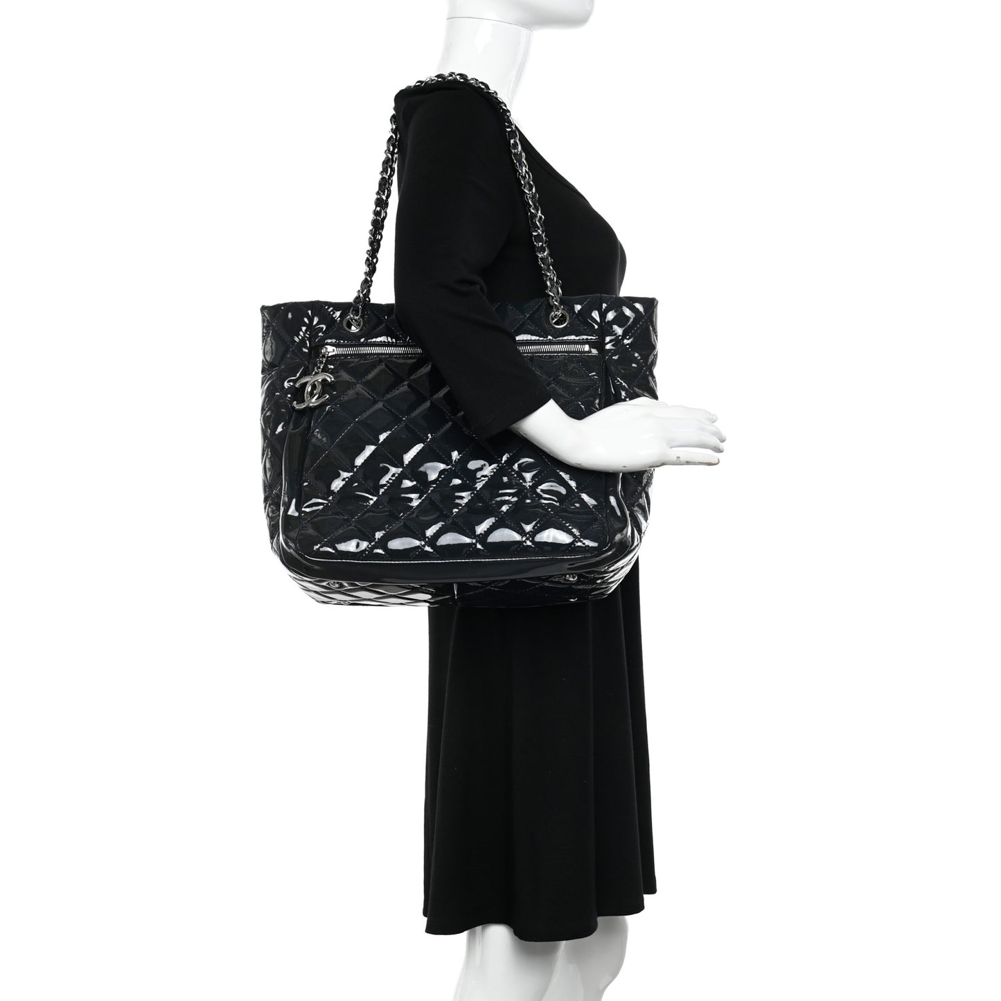 Patent Quilted Chic and Glitter Large Tote Black