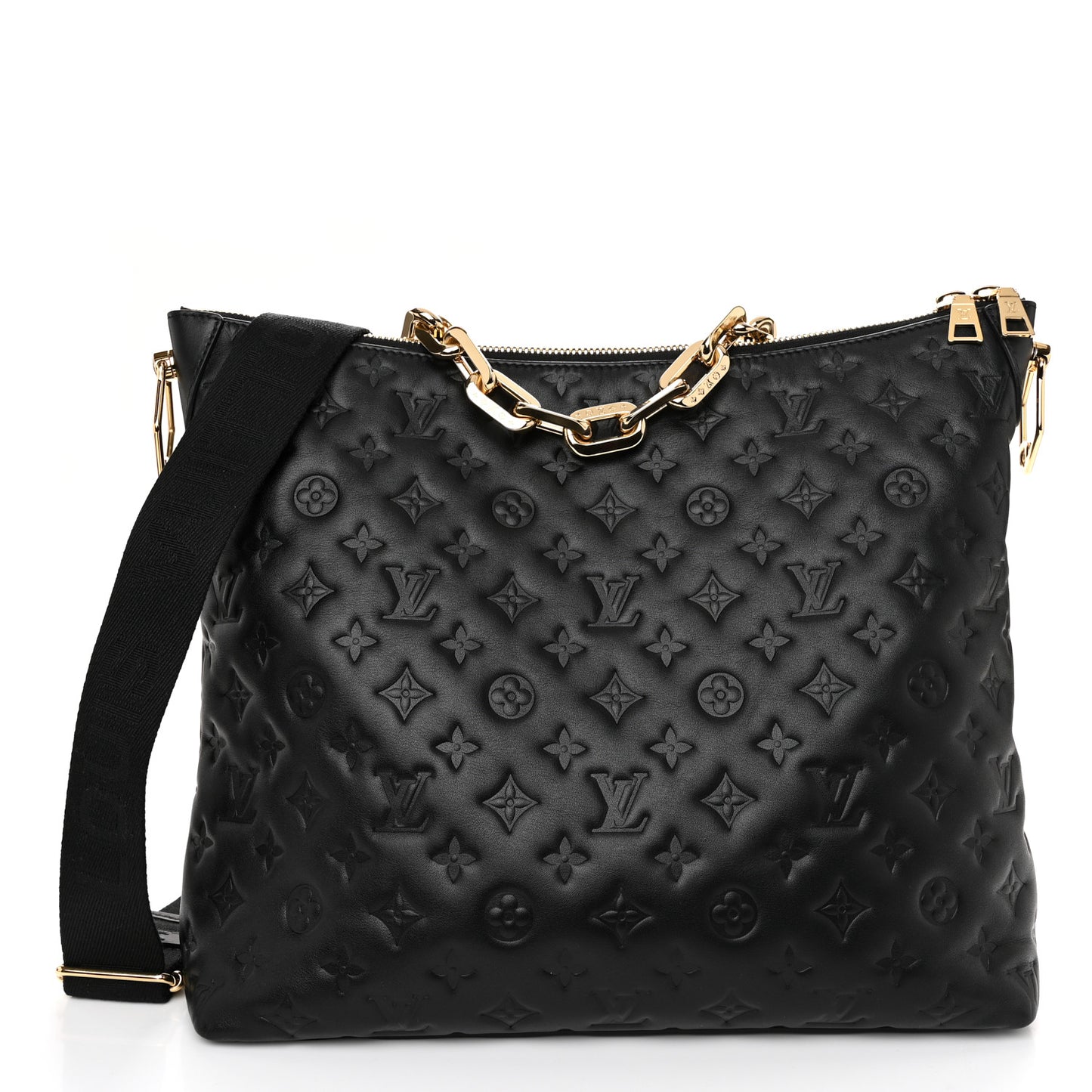 Lambskin Embossed Monogram Coussin Hobo MM Black