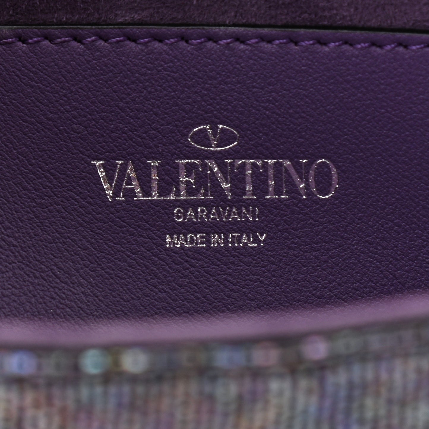 Swarovski Crystal Embroidered Vlogo Small Loco Shoulder Bag Crystal Lilac Silver