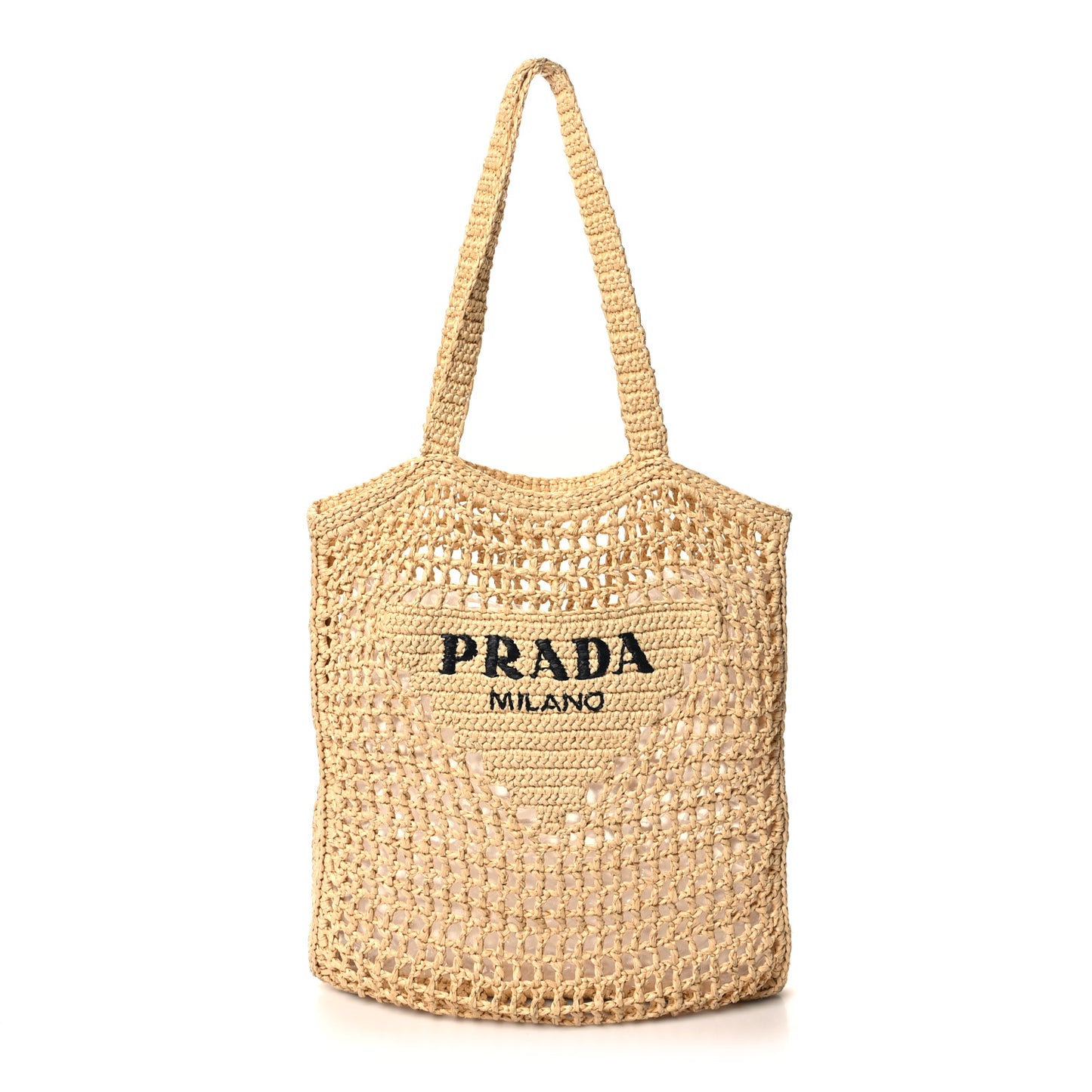 Yarn Raffia Effect Crochet Logo Embroidered Tote Bag Naturale