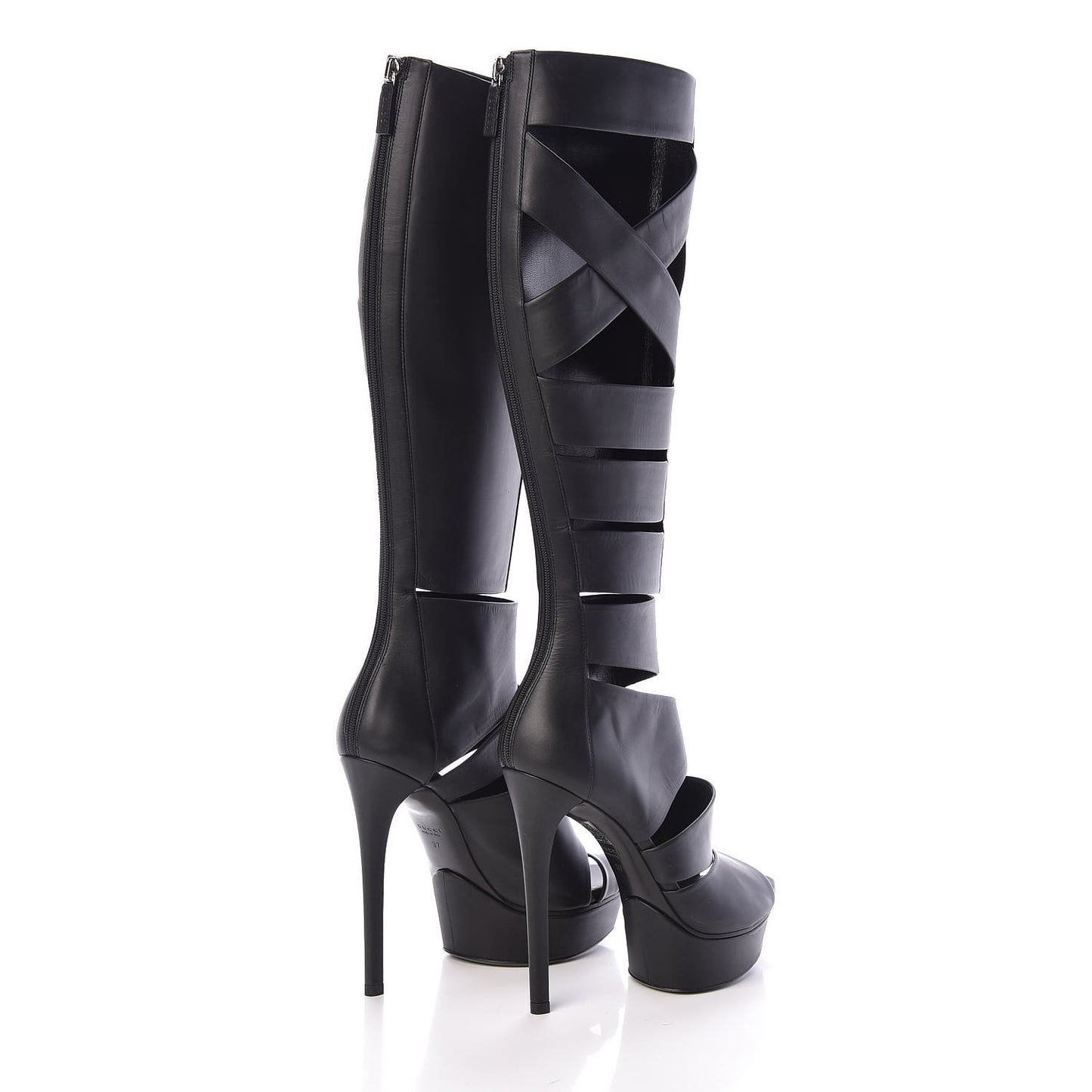 Calfskin Helena Tall Cutout Boots 37 Black