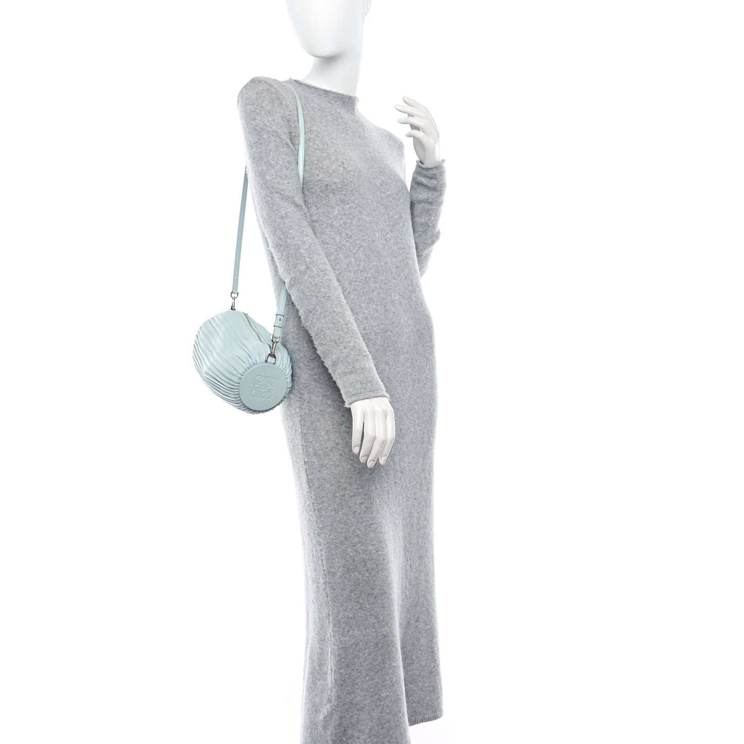 Lambskin Pleated Bracelet Pouch shoulder Bag Blue Iceberg
