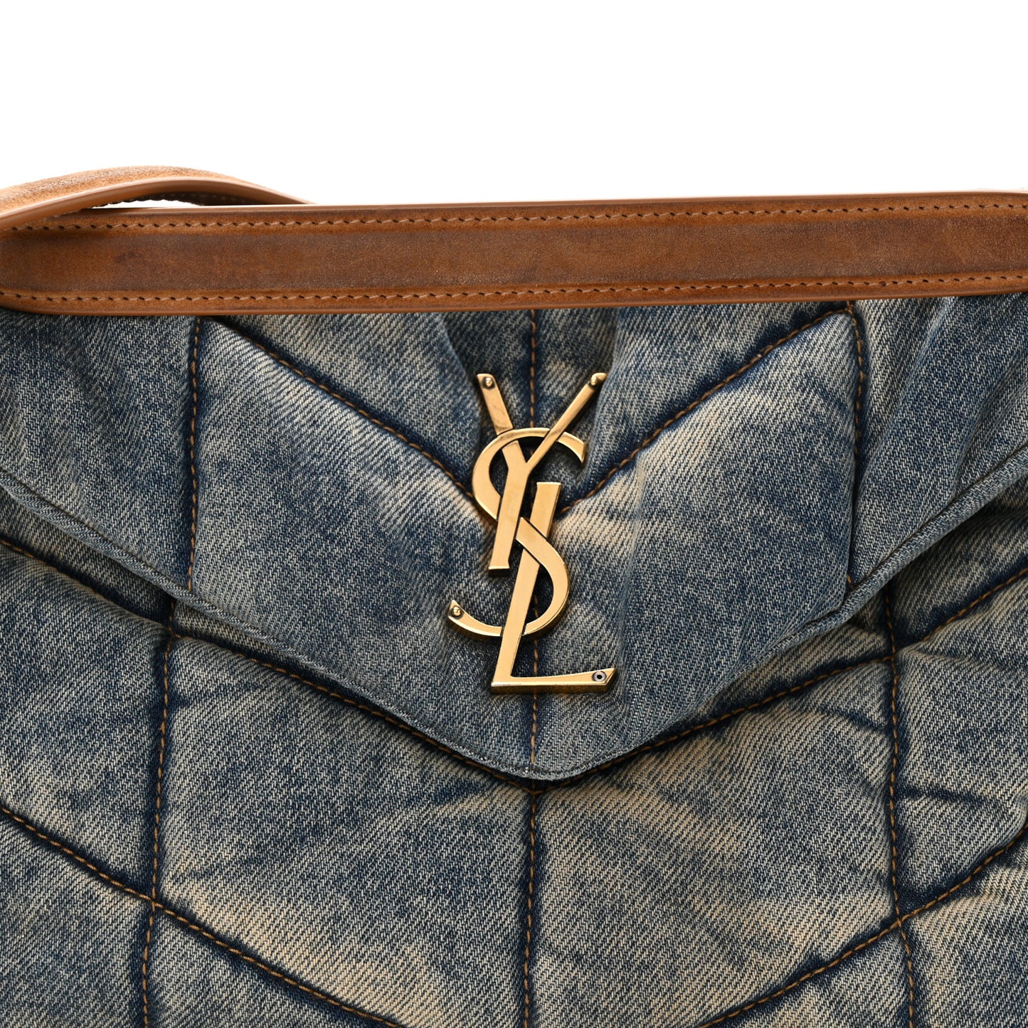 Denim Quilted Small Loulou Puffer Monogram Chain Satchel Blue Cinnamon
