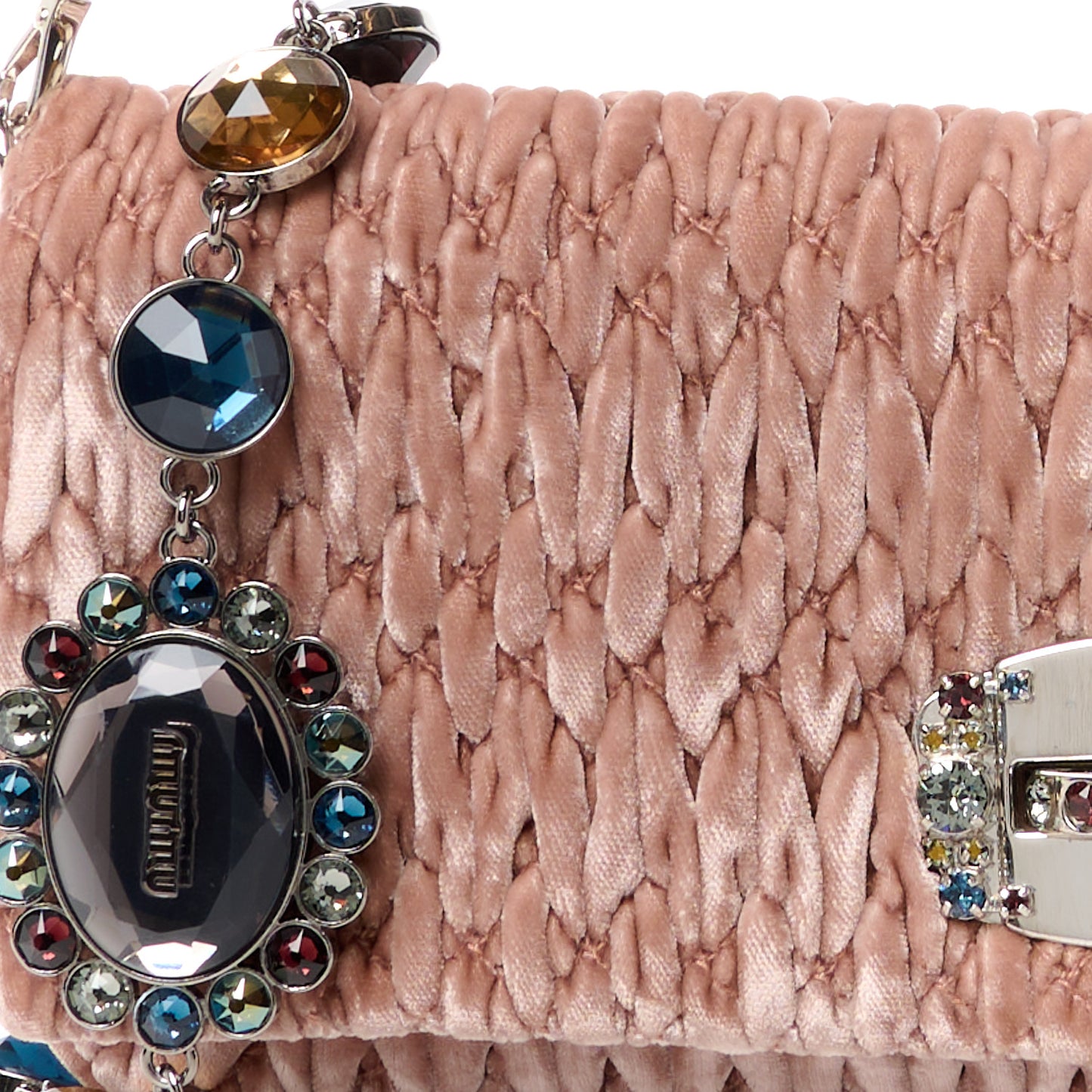 Velvet Matelasse Crystal Chain Shoulder Bag Cammeo