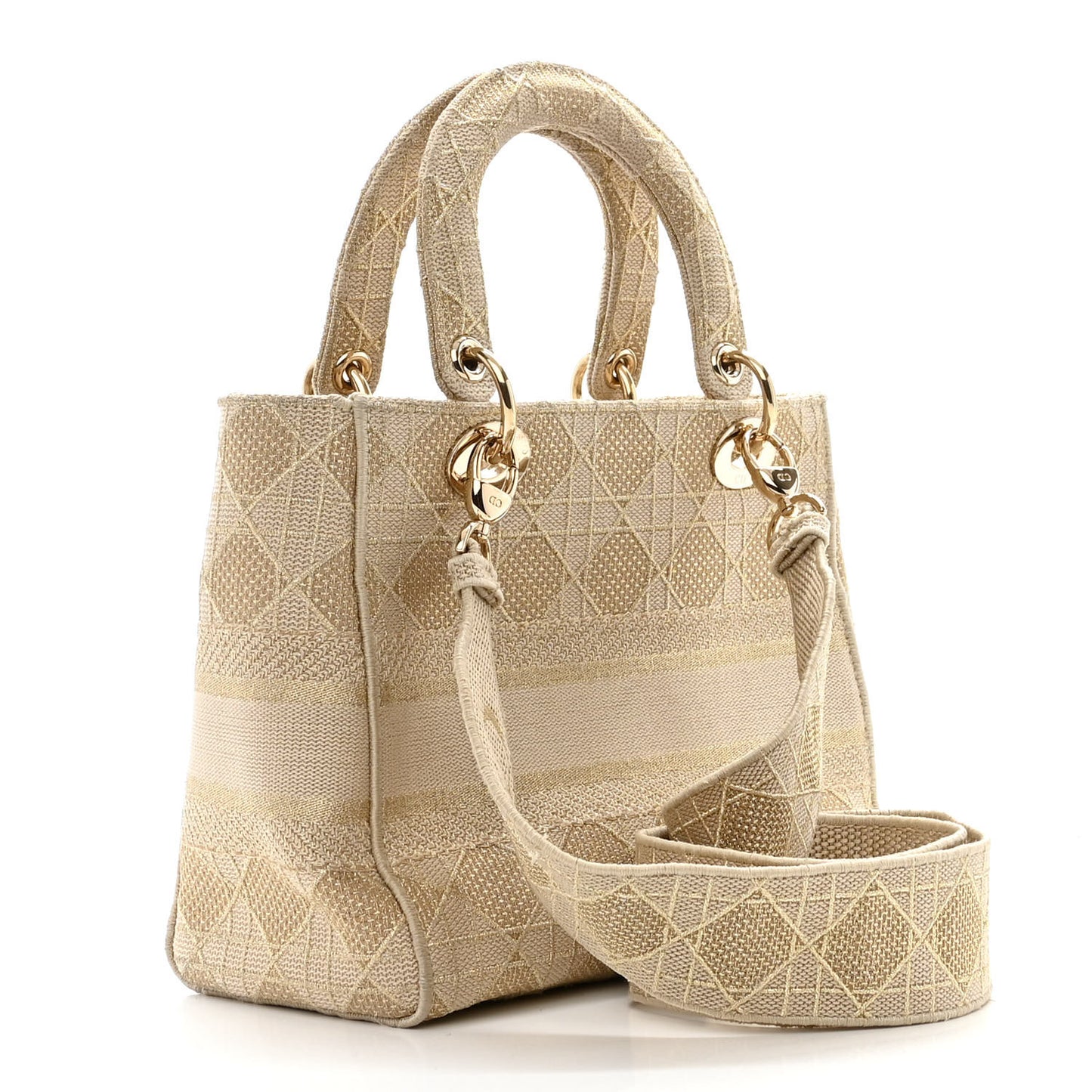 Canvas Embroidered Cannage Medium Lady D-Lite Beige