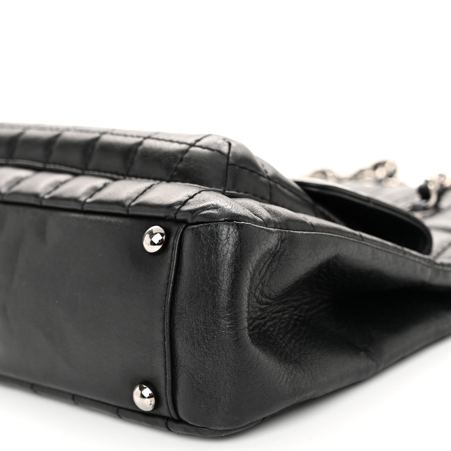 Lambskin Quilted Chocolate Bar Mademoiselle Shoulder Bag Black