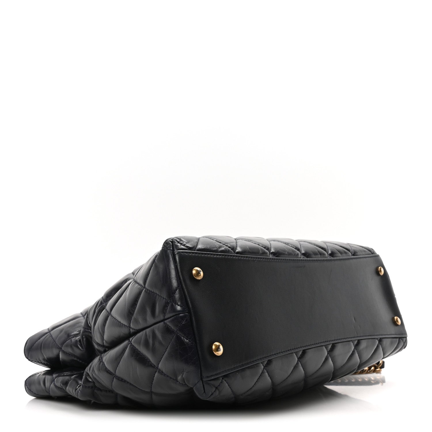 Chanel Calfskin Quilted Large Gold Bar Top Handle Tote Dark Navy Blue 4 of 10