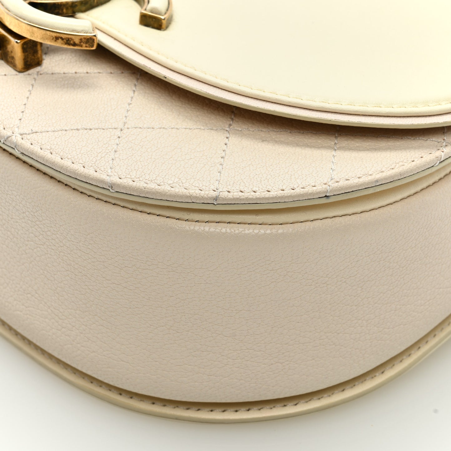 Shiny Calfskin Goatskin Quilted Small Coco Curve Messenger Flap White