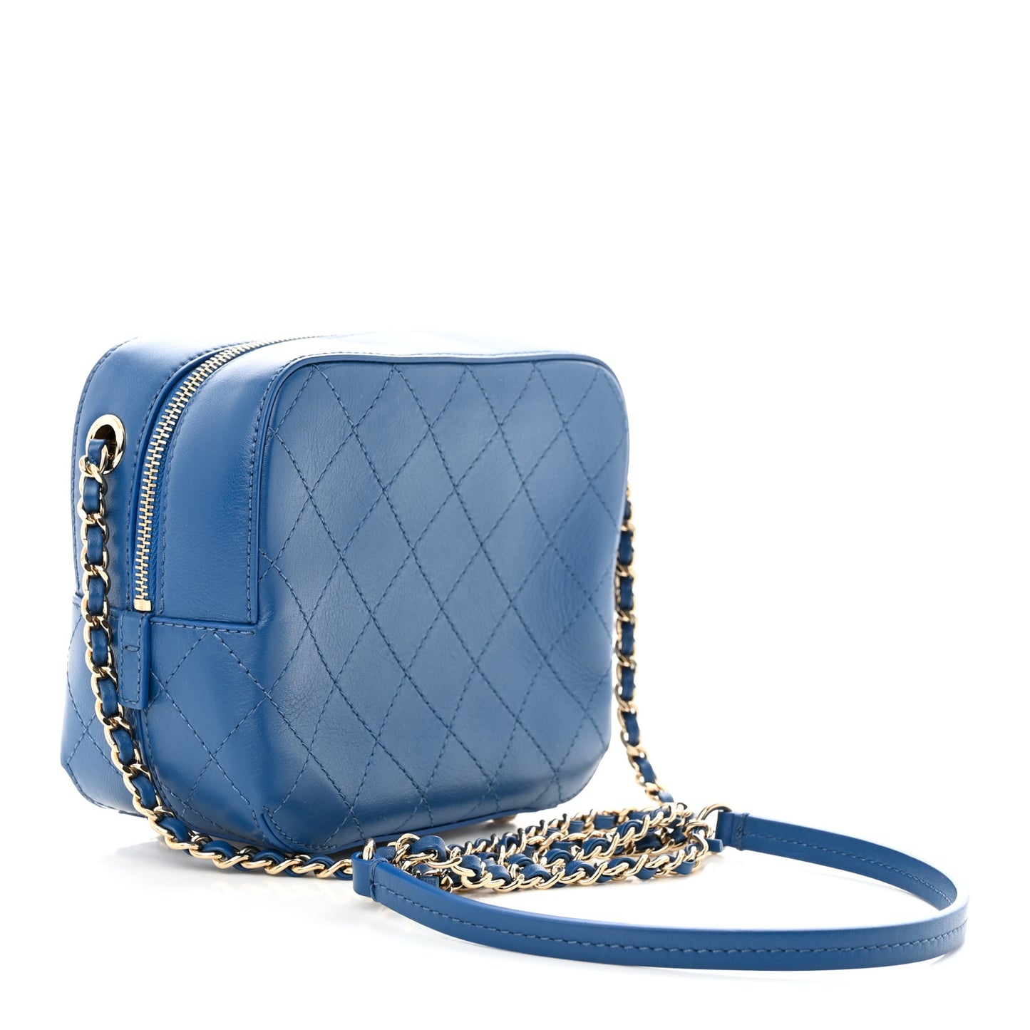 Calfskin Stitched Enamel CC Camera Case Bag Blue