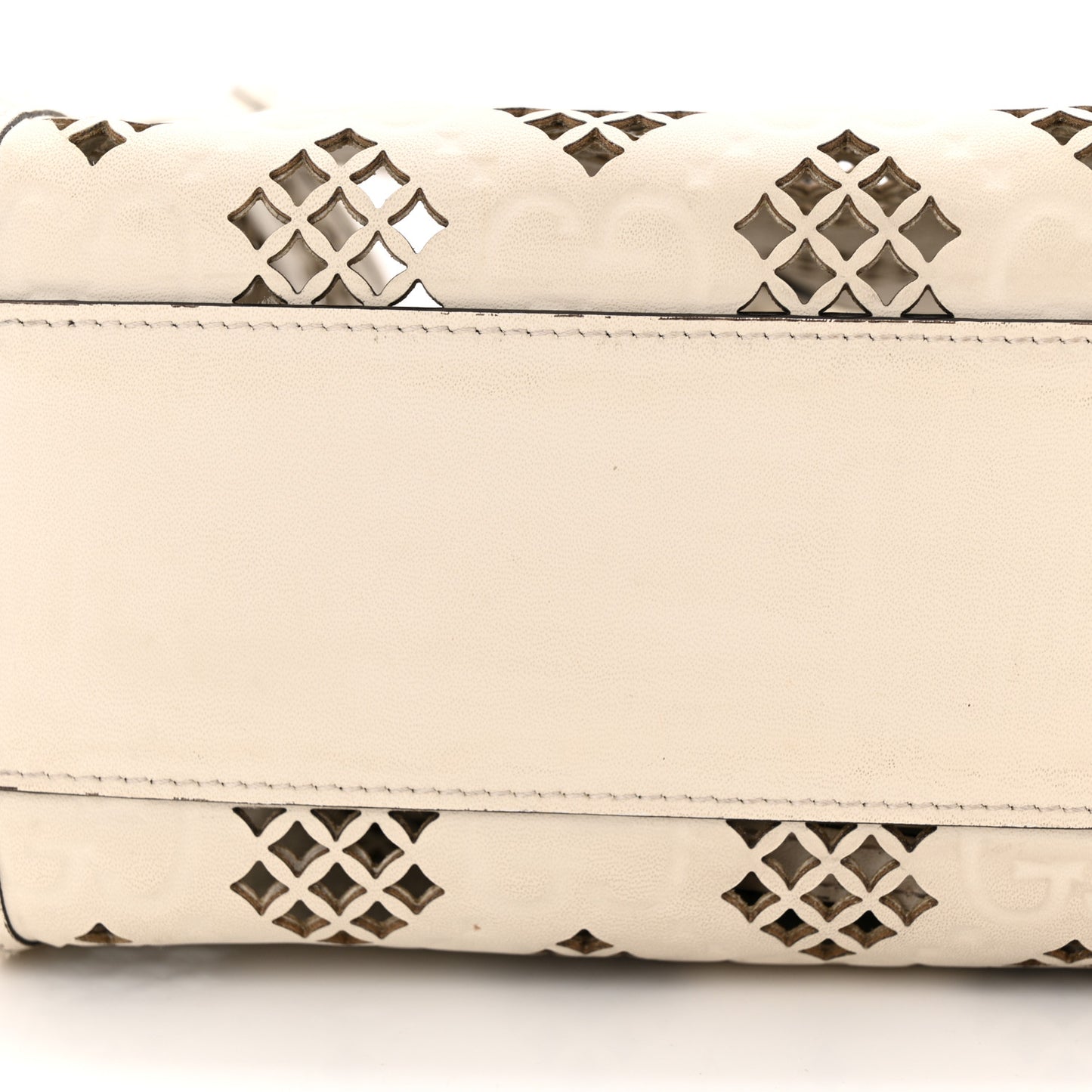 Calfskin GG Monogram Diamond Cut Small Ophidia Tote Bag Off White