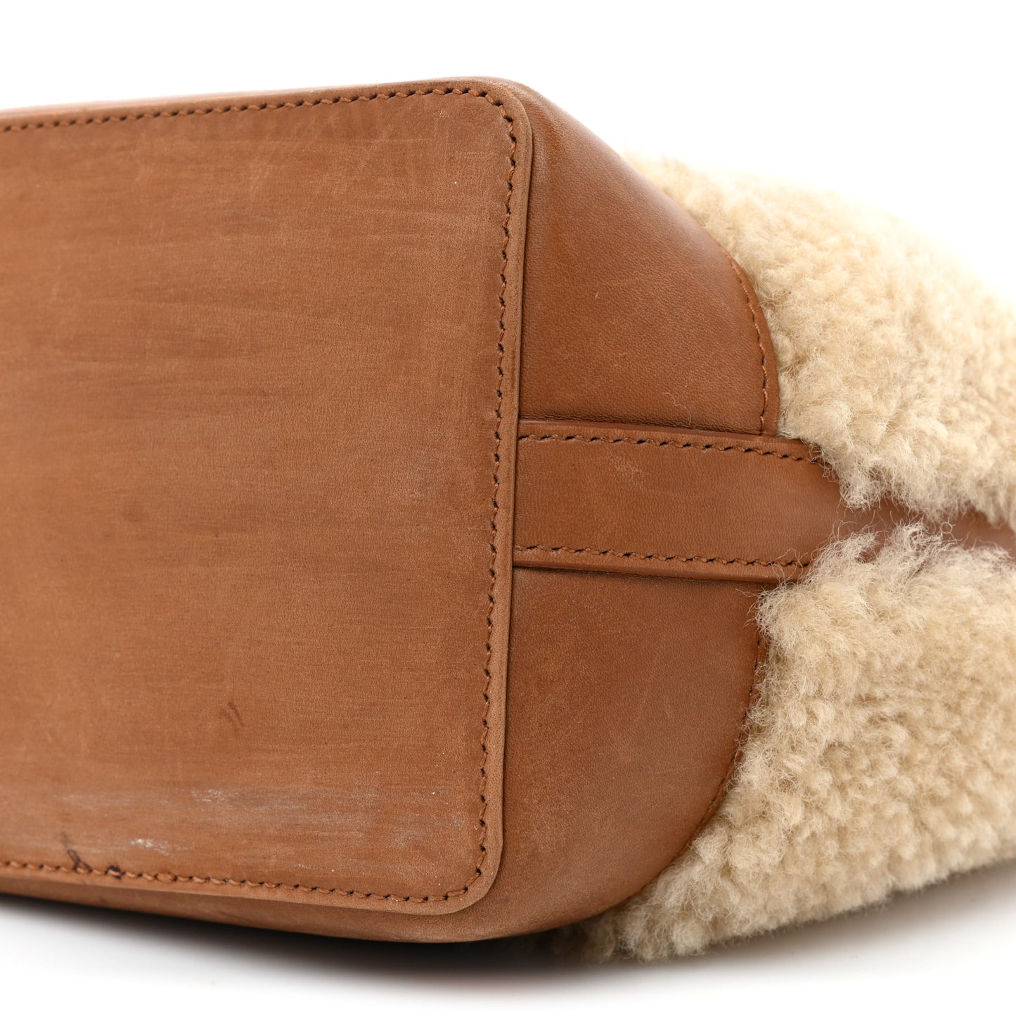 Shearling Calfskin Small Emmanuelle Bucket Bag Natural Beige