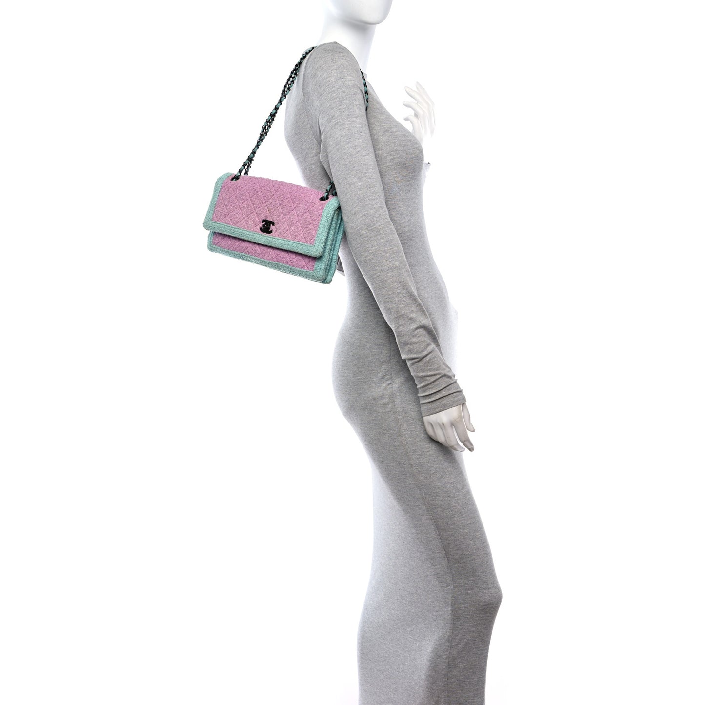 Tweed Quilted Flap Pink Blue