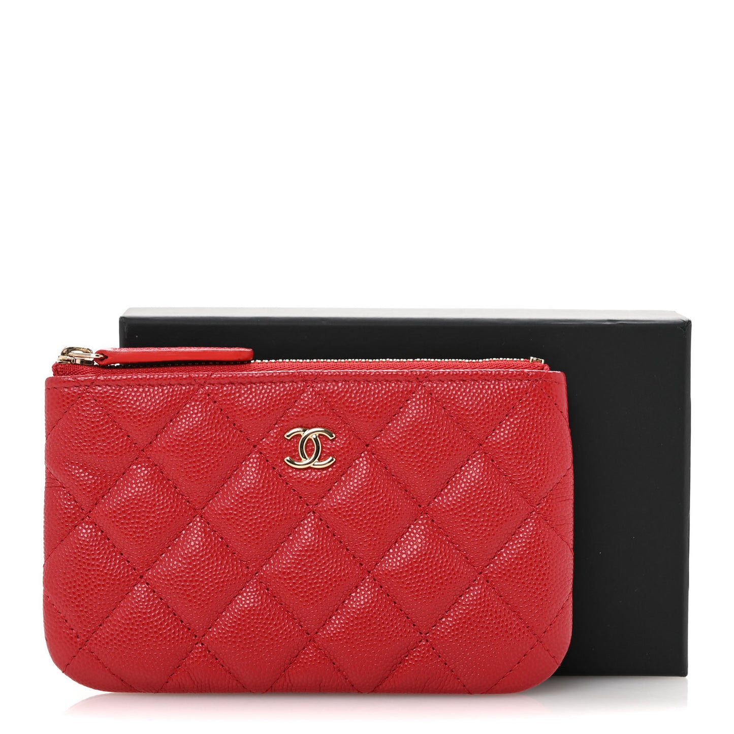 Caviar Quilted Small Cosmetic Case Red