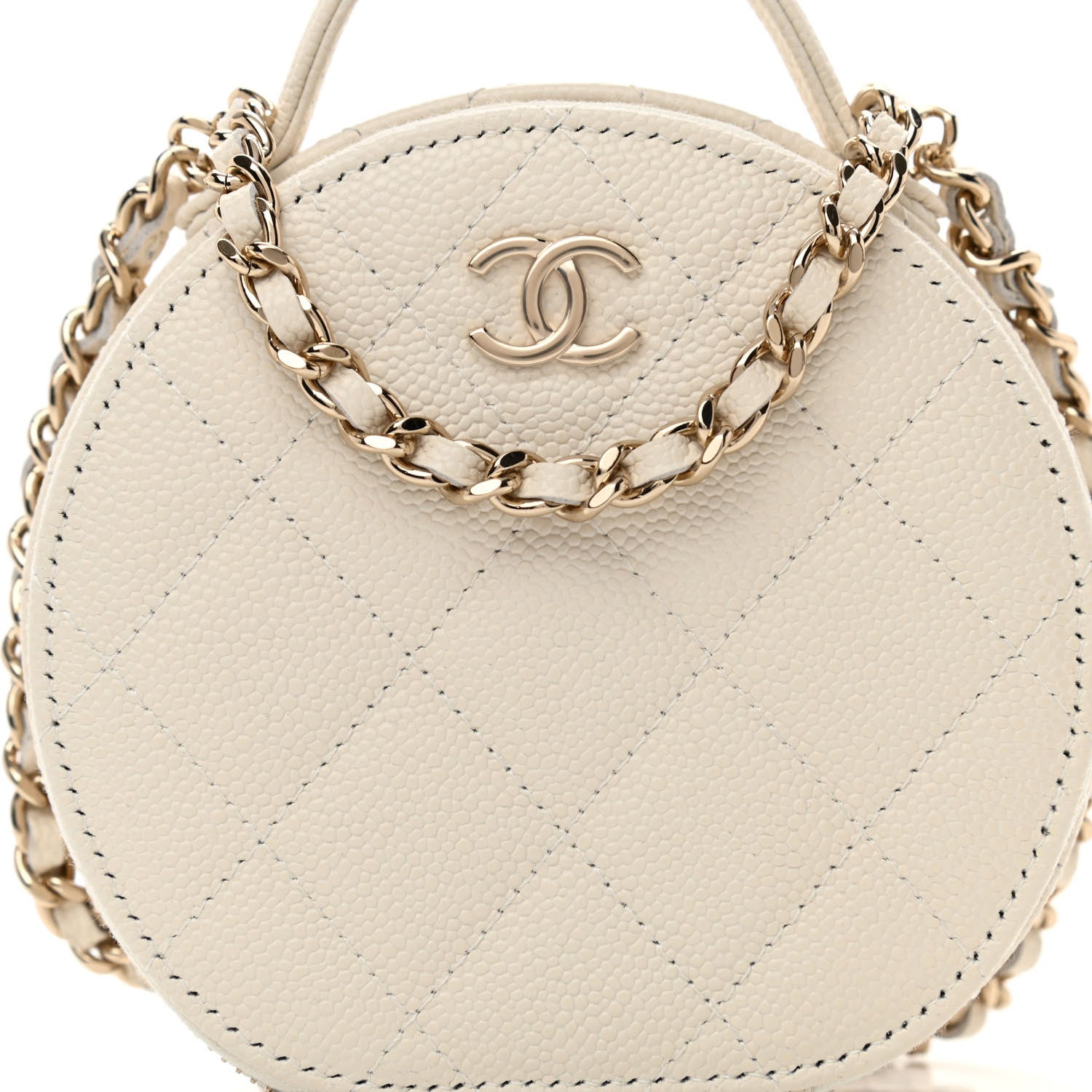 Chanel Caviar Quilted Round Handle With Care Vanity With Chain White 8 of 11
