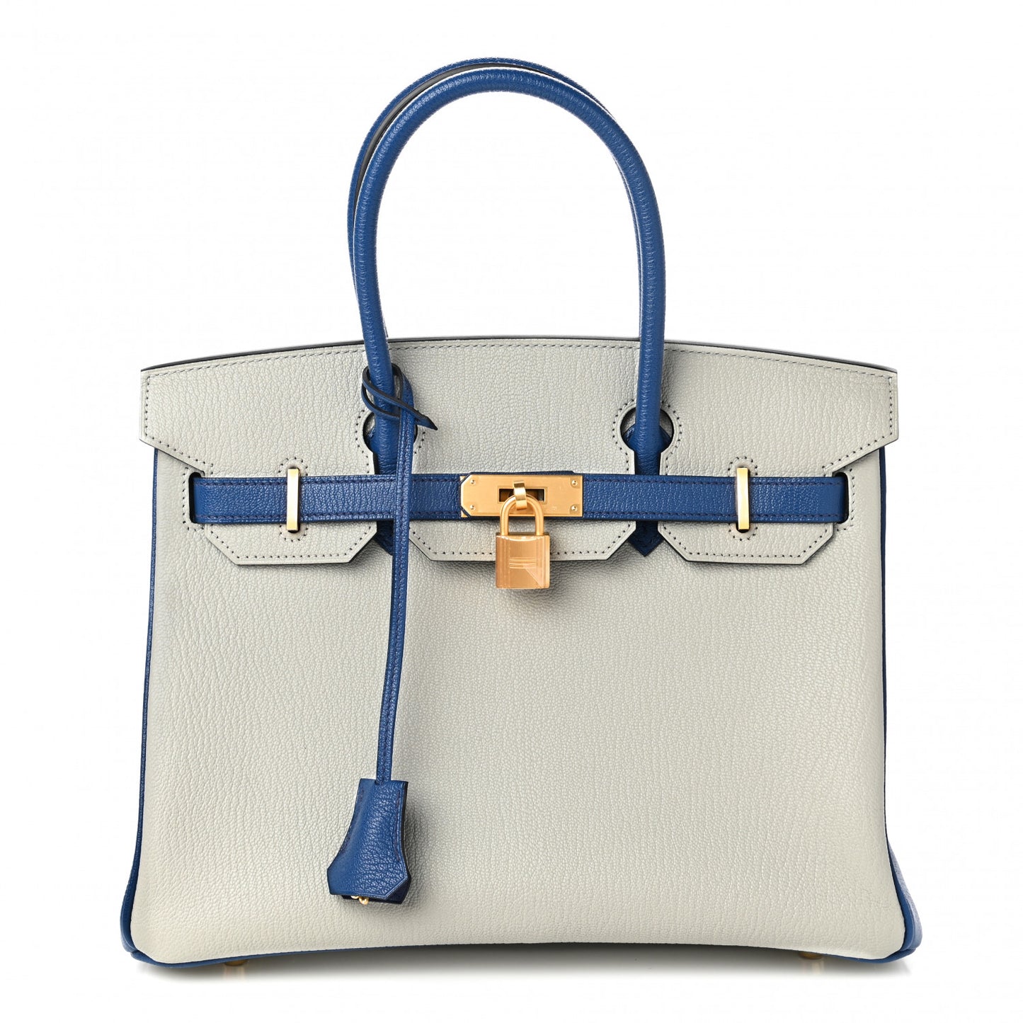 Chevre Mysore Bi-Color Horseshoe Birkin 30 Gris Perle Bleu Brighton