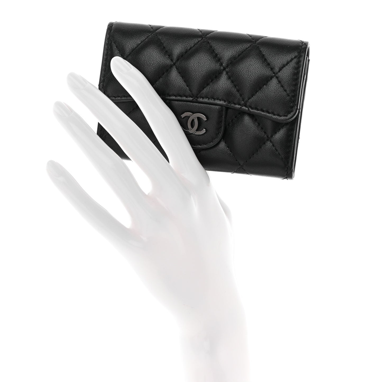 Lambskin Quilted Flap Card Holder Wallet So Black