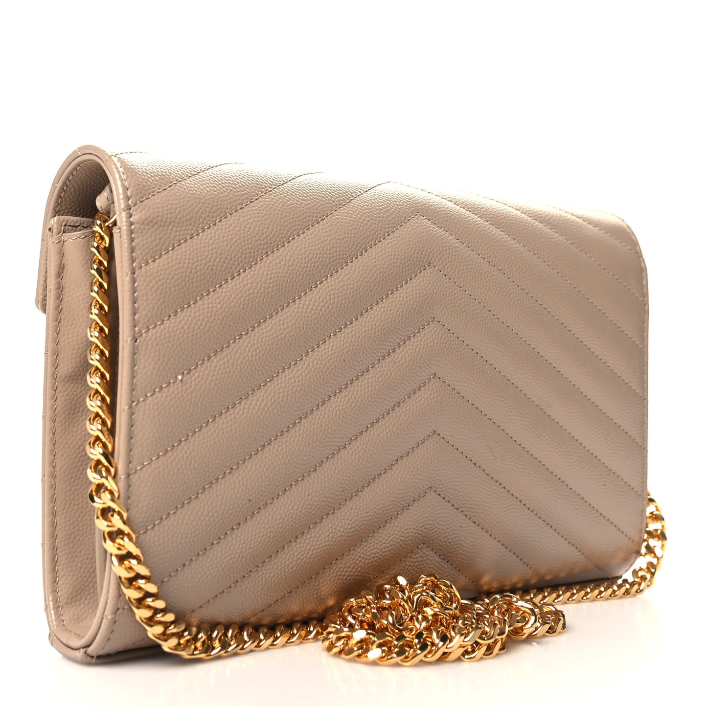 Grain De Poudre Matelasse Chevron Monogram Chain Wallet Nude Powder