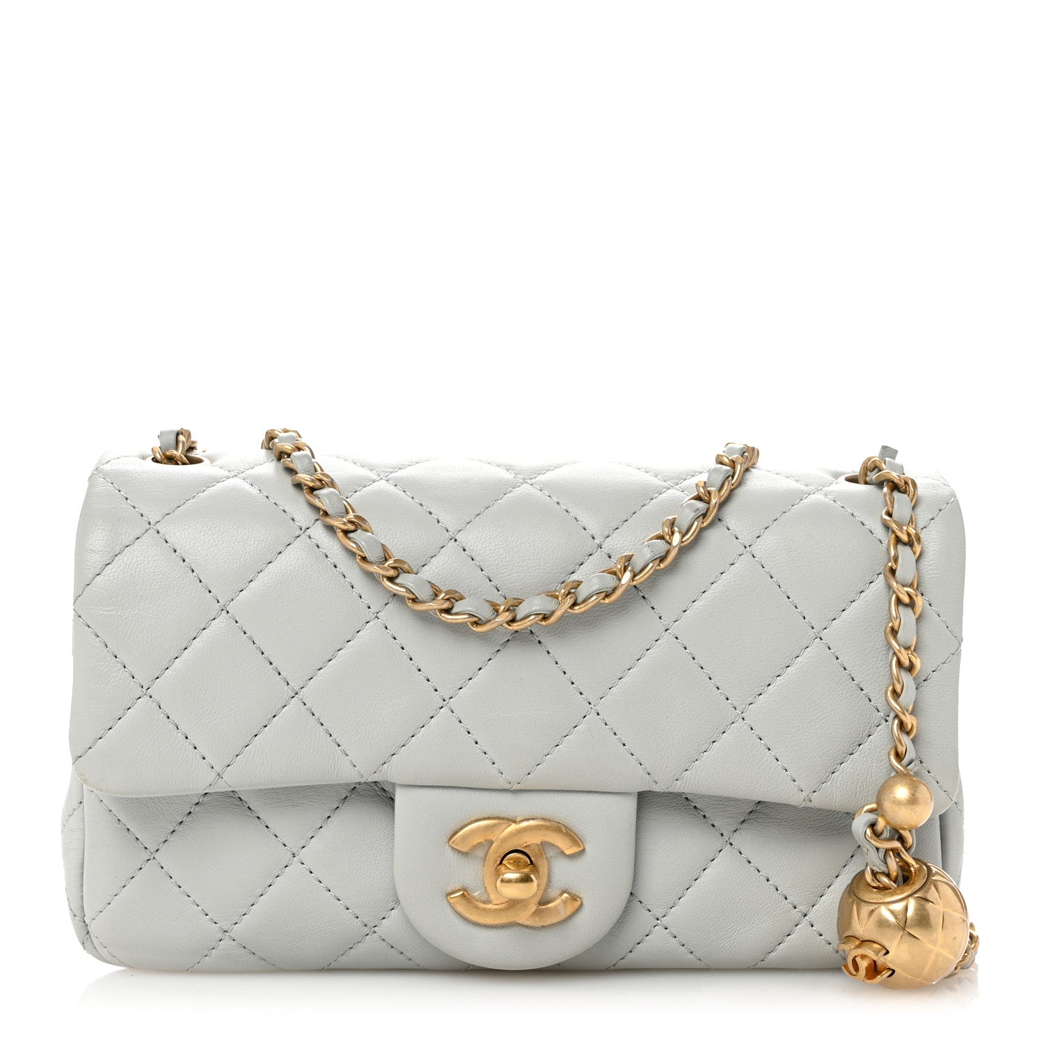 Chanel Lambskin Quilted Mini Rectangular Pearl Crush Flap Grey