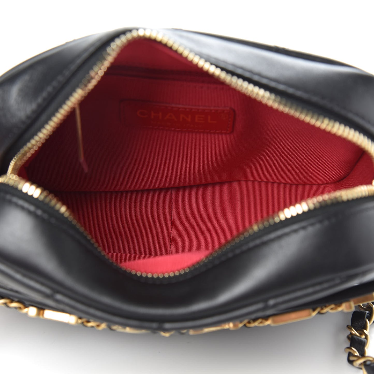 Calfskin Quilted Enchained Camera Case Bag Black