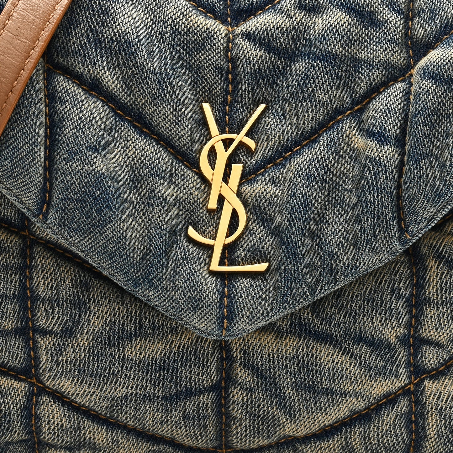 Denim Quilted Toy Loulou Puffer Monogram Chain Satchel Blue Cinnamon