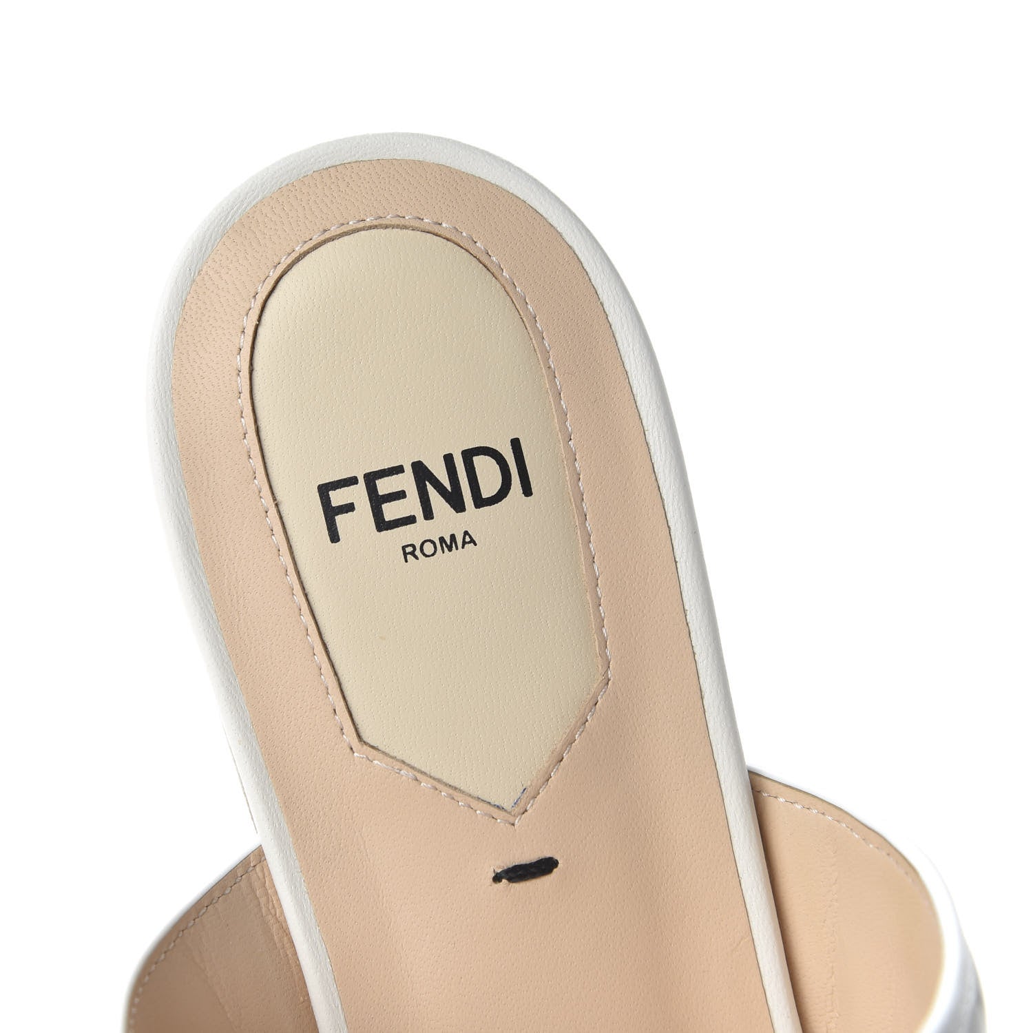Fendi Vitello FF Embossed Buckle Flat Mules 37 Snow 7 of 8