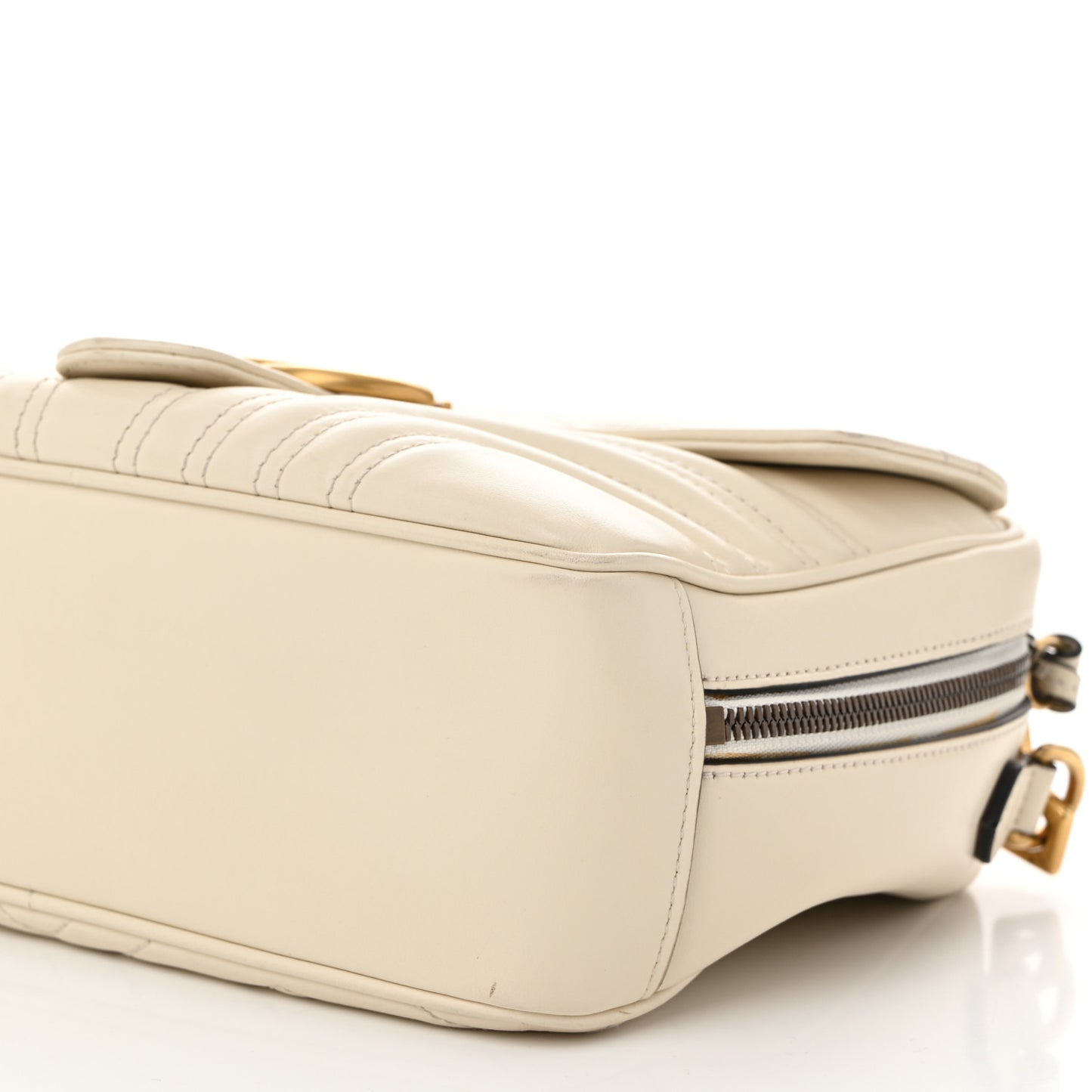 Calfskin Matelasse Sylvie Web Small GG Marmont Top Handle Shoulder Bag White