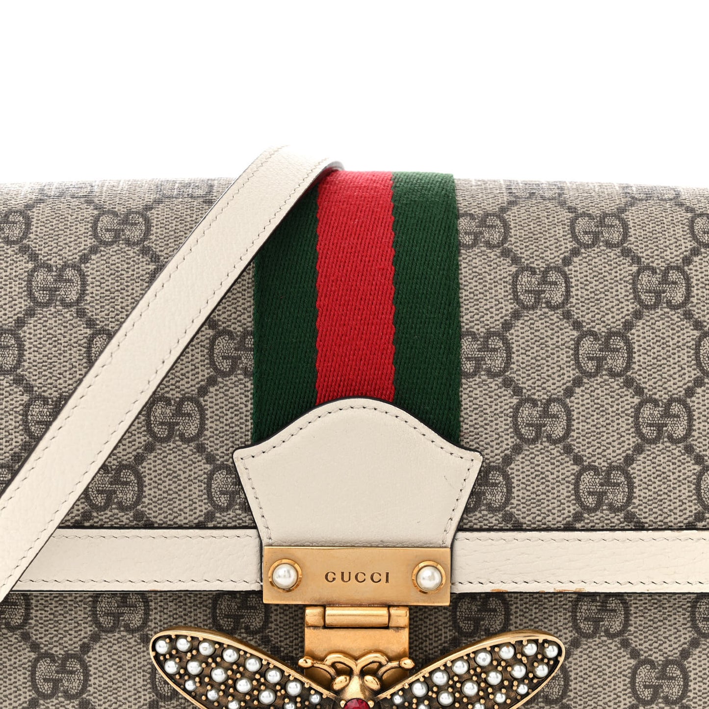 GG Supreme Monogram Medium Queen Margaret Shoulder Bag Mystic White