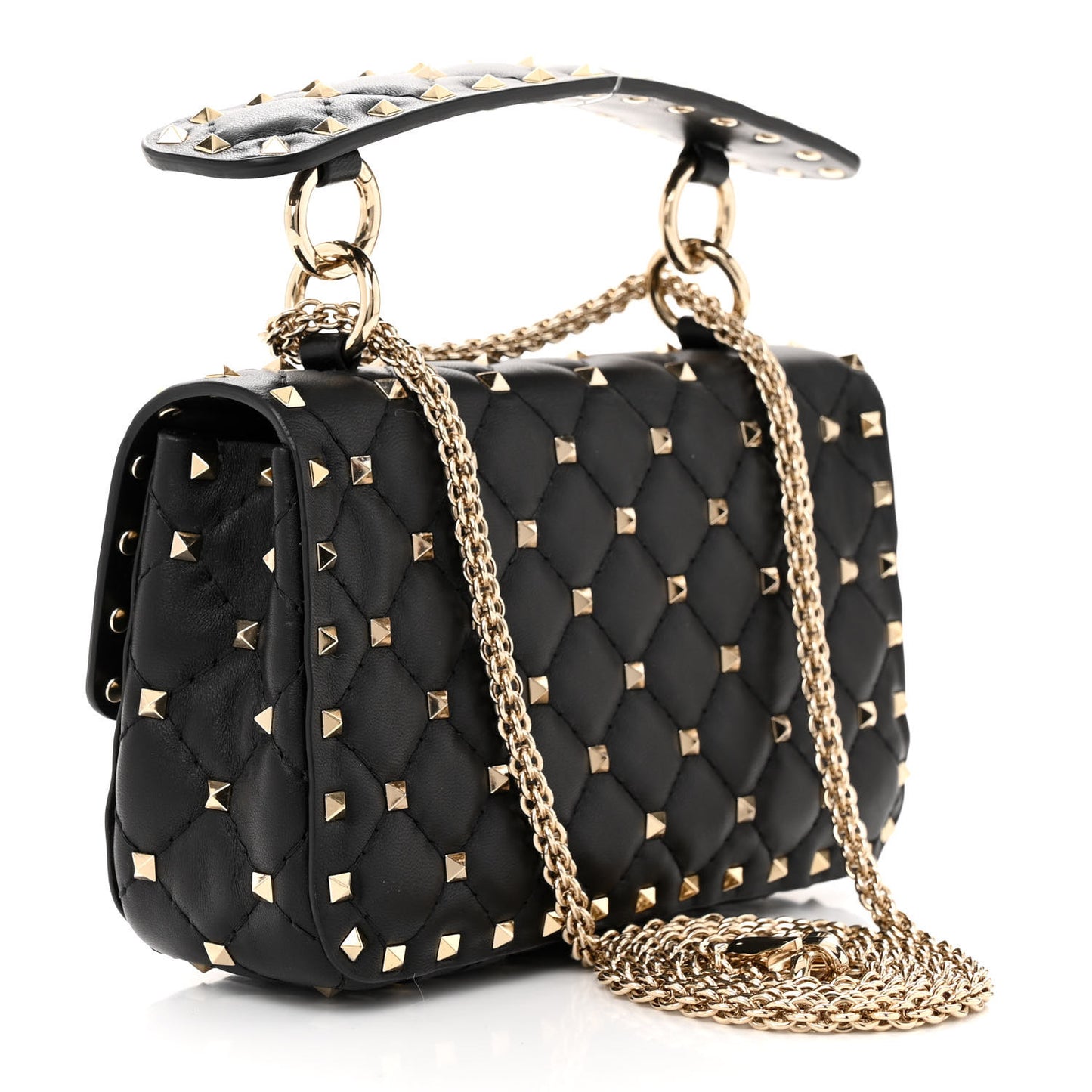 Lambskin Small Rockstud Spike Shoulder Bag Black