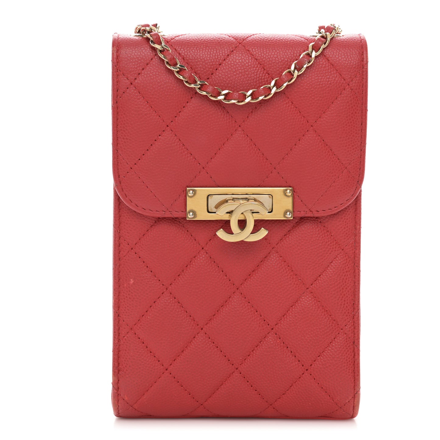 Caviar Quilted Golden Class Phone Holder Red