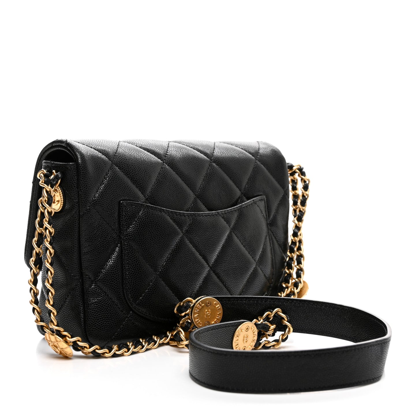 Caviar Quilted Small Twist Your Buttons Flap Black