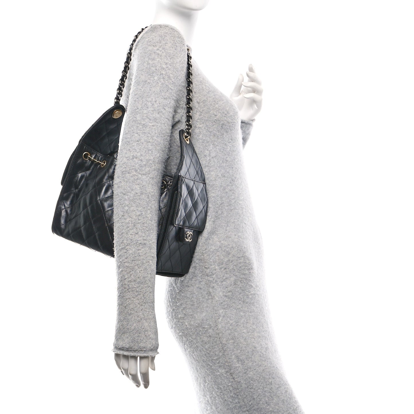 Shiny Crumpled Calfskin Quilted Small Chanel 25 Handbag Black