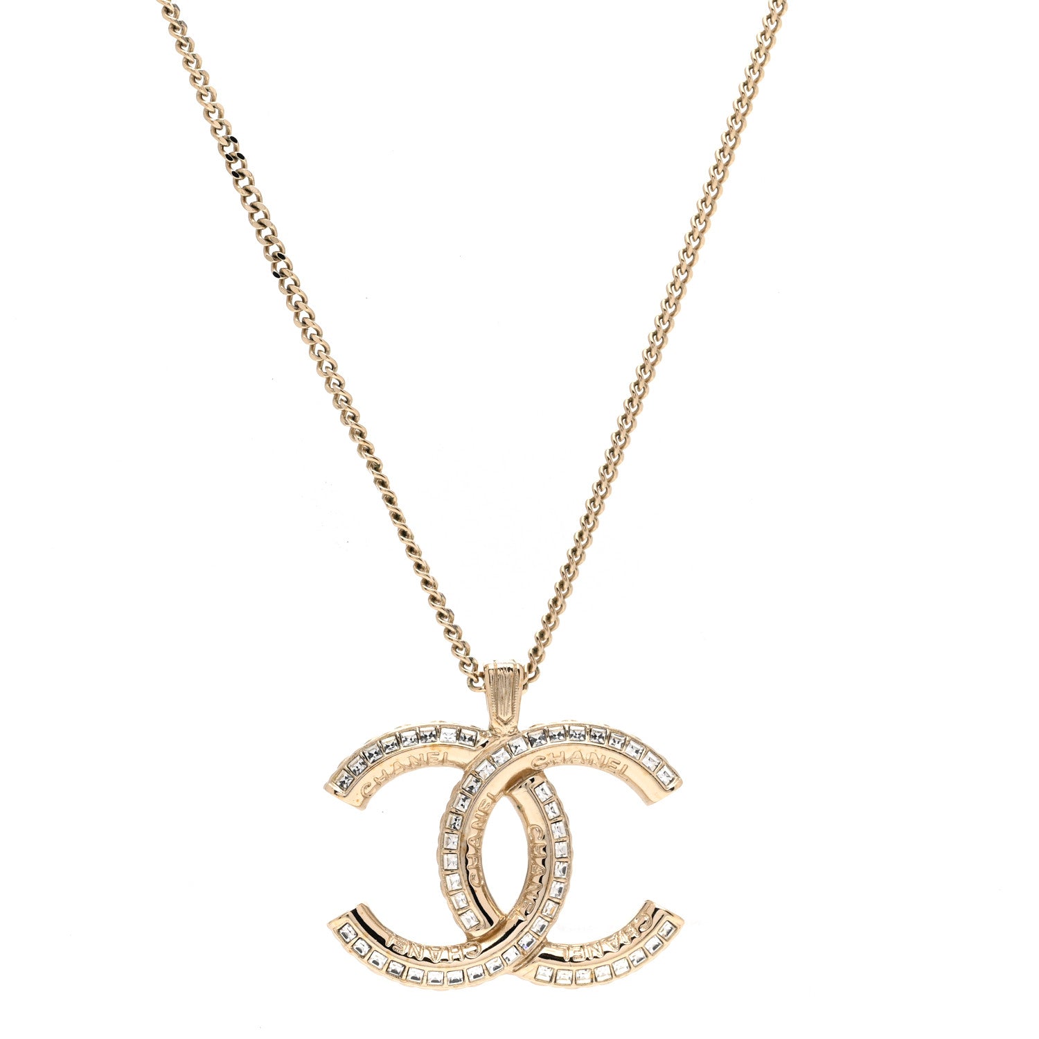 Chanel Baguette Crystal Logo CC Chain Necklace Gold 4 of 6
