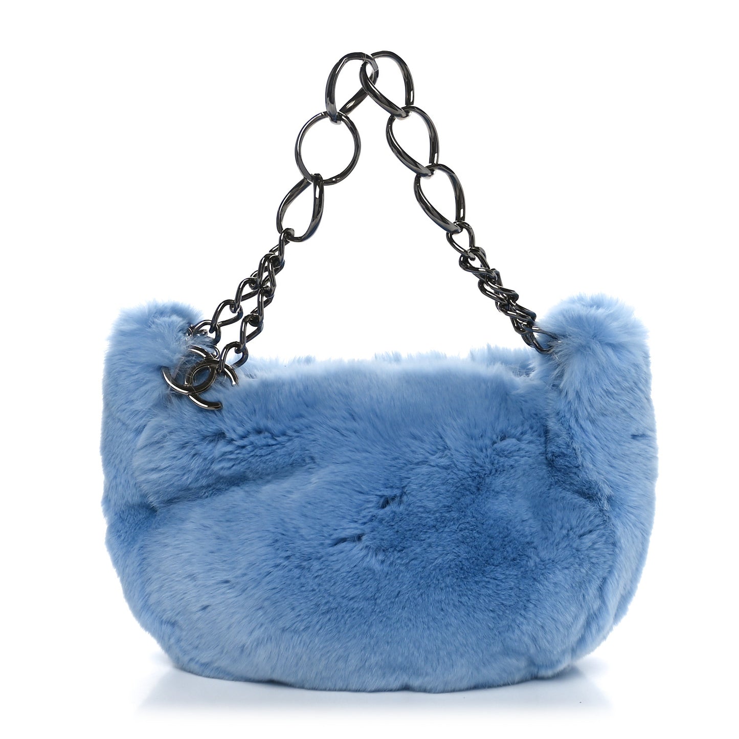 Lapin Rabbit Fur Lambskin Shoulder Bag Blue