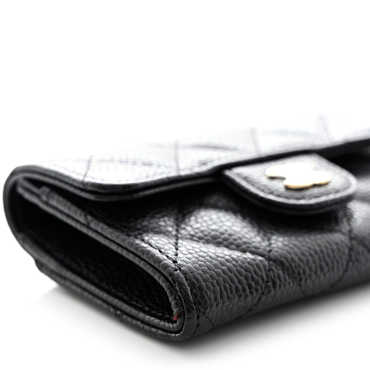 Caviar Quilted Flap Card Holder Wallet Black