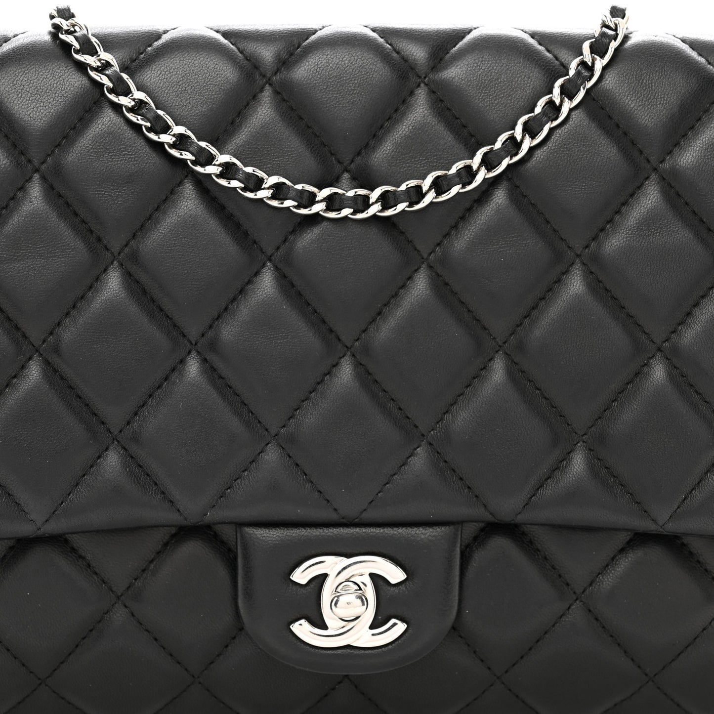 Lambskin Quilted Clutch With Chain Flap Black