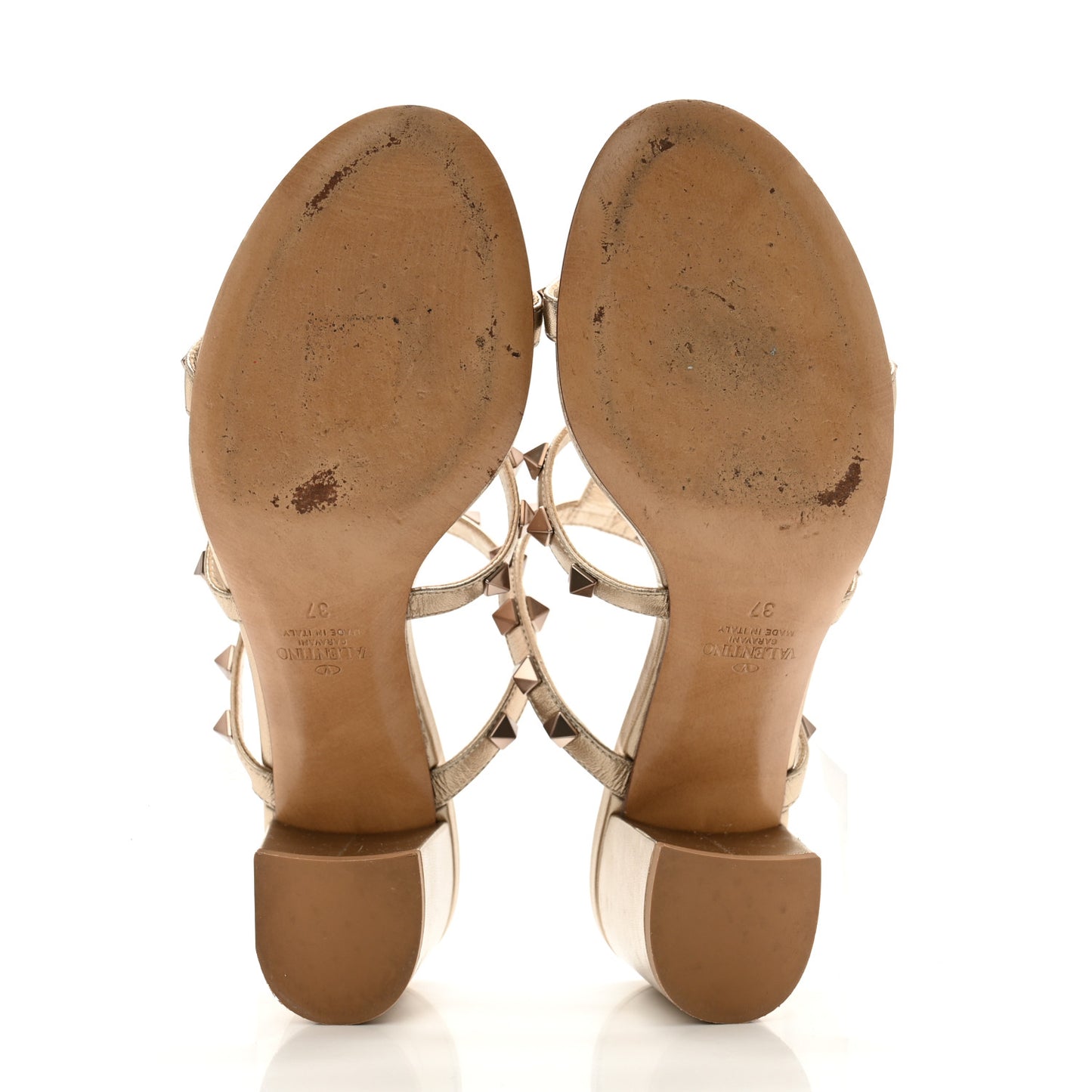 Metallic Calfskin Rockstud 60mm Caged Slide Sandals 37 Skin