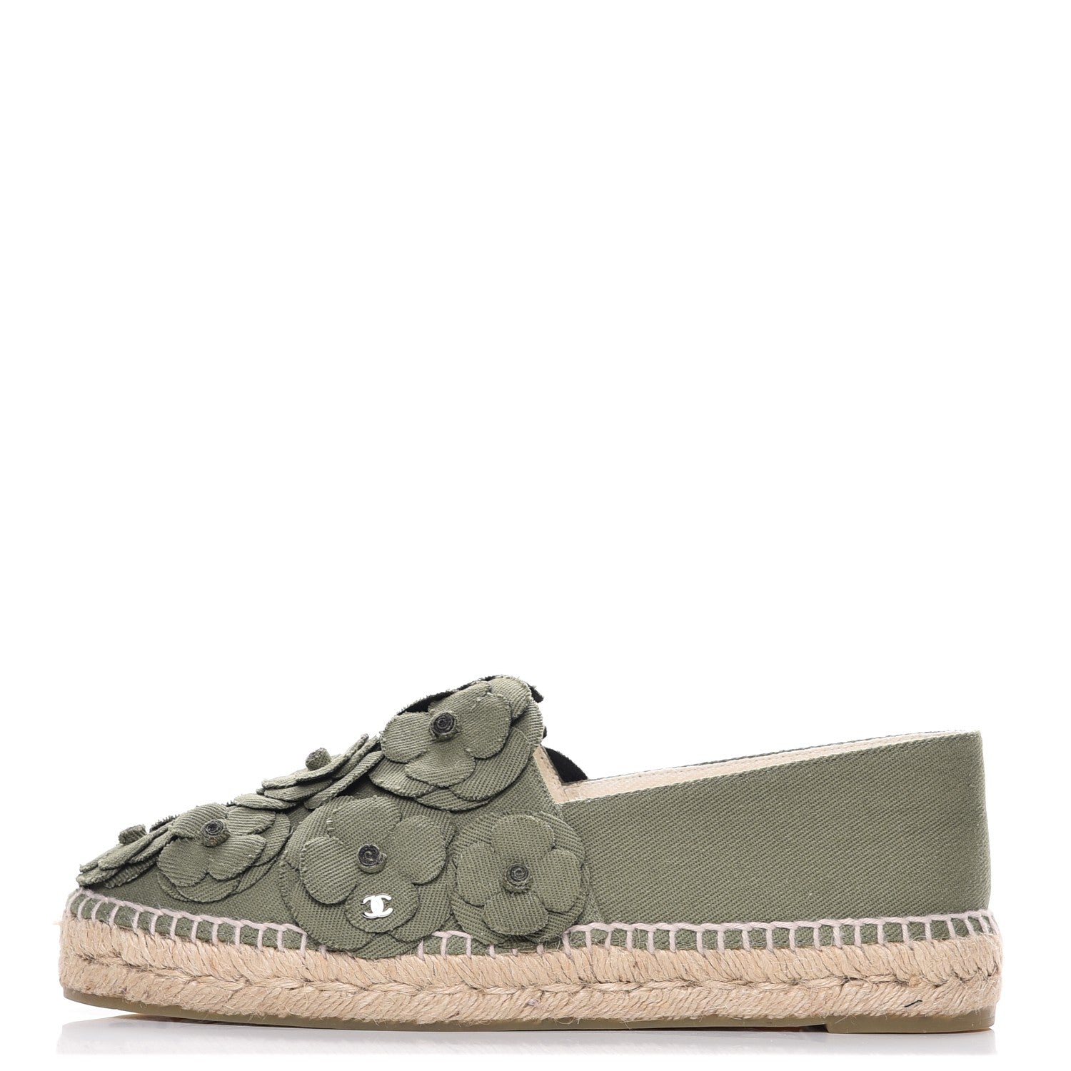 Chanel Fabric Camellia CC Espadrilles 41 Khaki 1 of 9