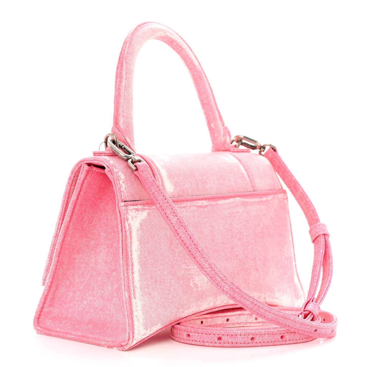 Nappa Denim Printed Small Hourglass Top Handle Bag Denim Pink