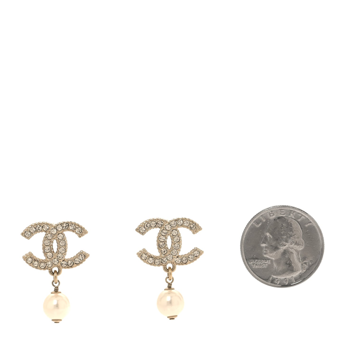 Pearl Crystal CC Drop Earrings Gold