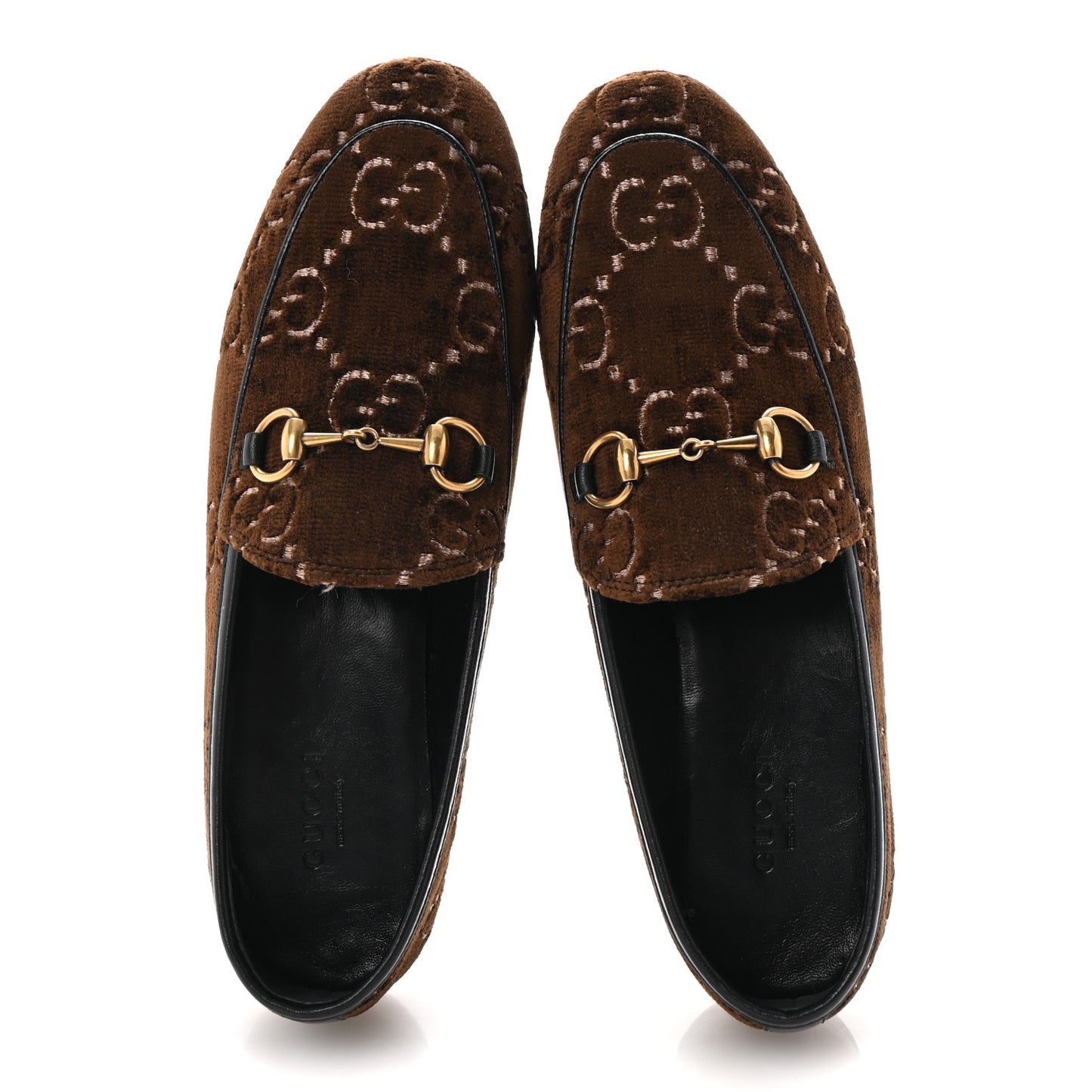 Velvet GG Monogram Horsebit Womens Jordaan Loafers 36 Brown Black
