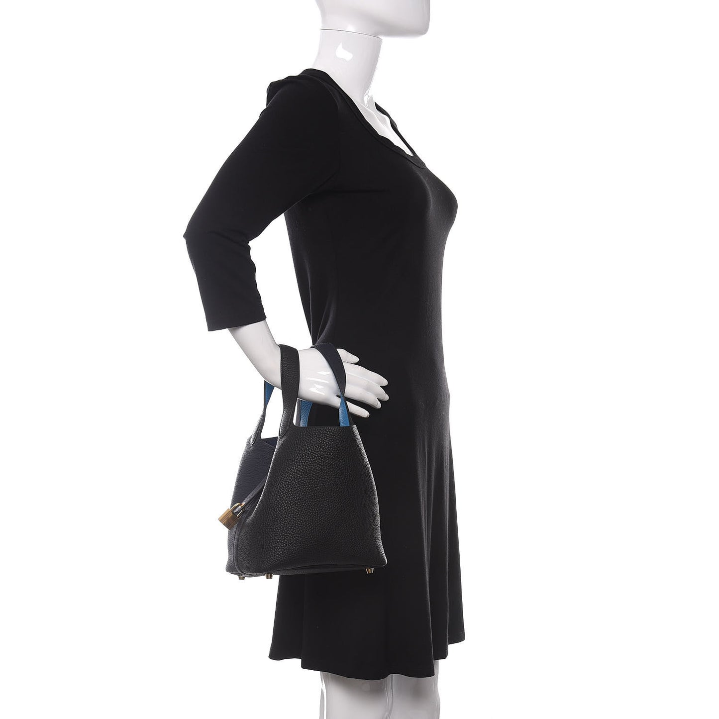 Taurillon Clemence Casaque Picotin Lock 18 PM Bleu Nuit Black Blue Frida