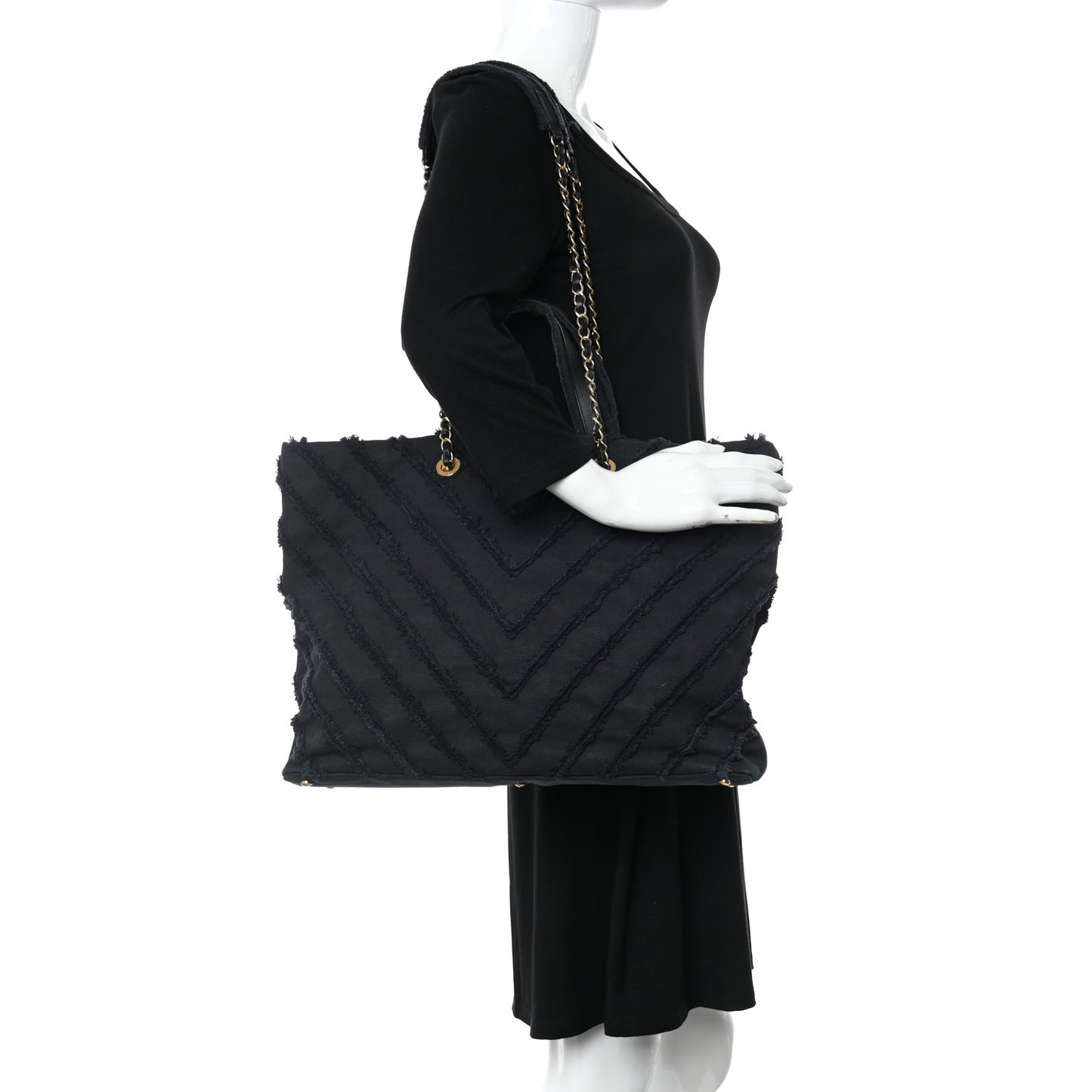 Canvas Chevron Cuba Patchwork Shopper Tote Black