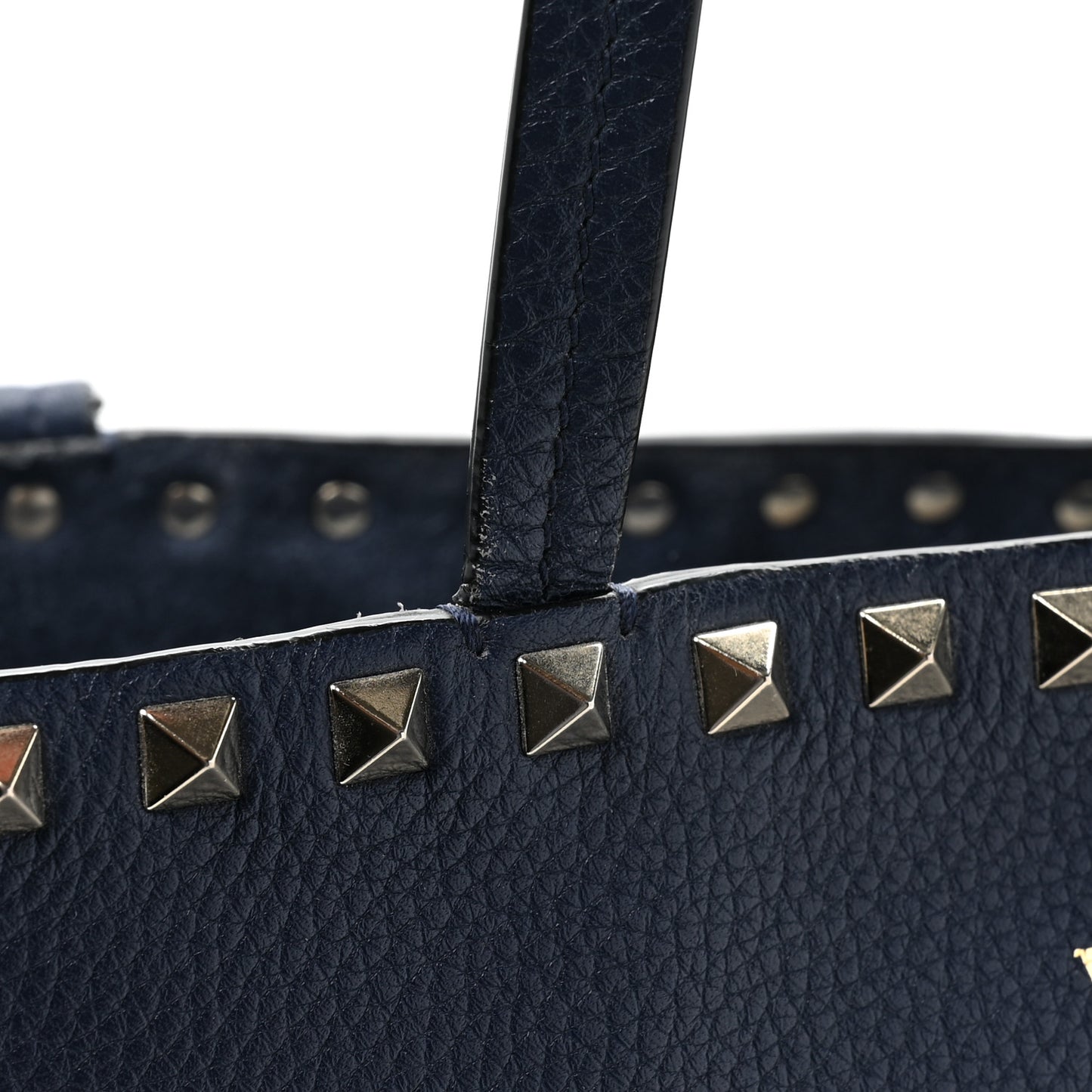 Grained Calfskin Rockstud Shoulder Tote Marine