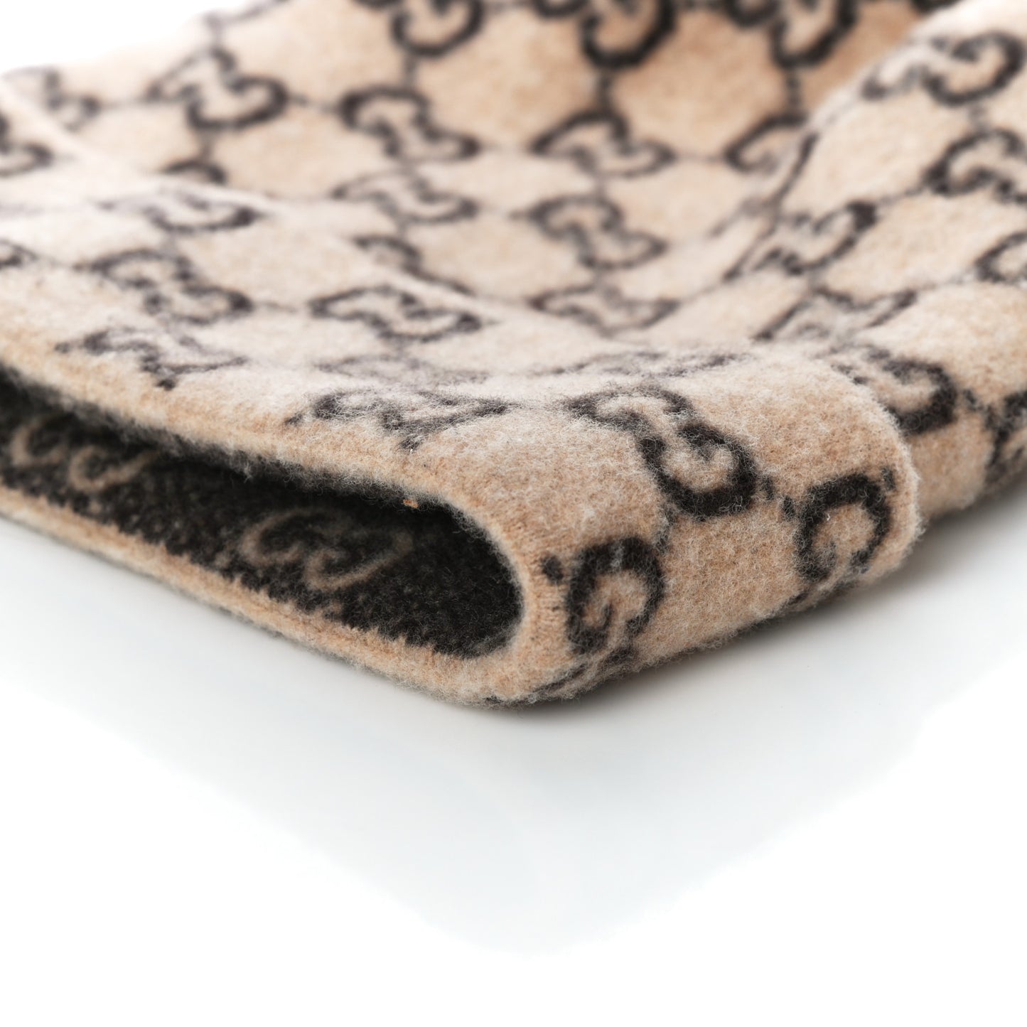 Wool GG Monogram Fog Tricot Beanie Hat M Beige Dark Brown